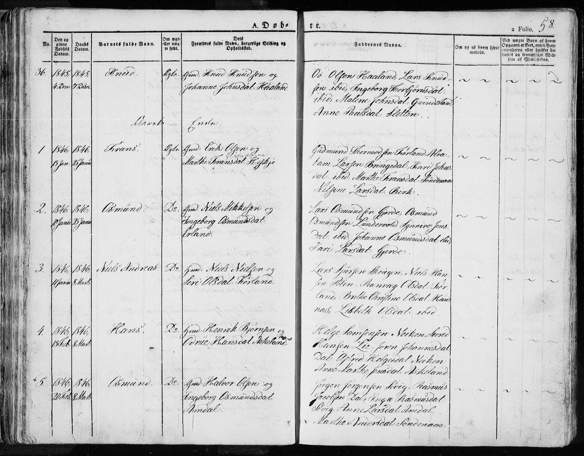 Tysvær sokneprestkontor, SAST/A -101864/H/Ha/Haa/L0001: Parish register (official) no. A 1.1, 1831-1856, p. 58
