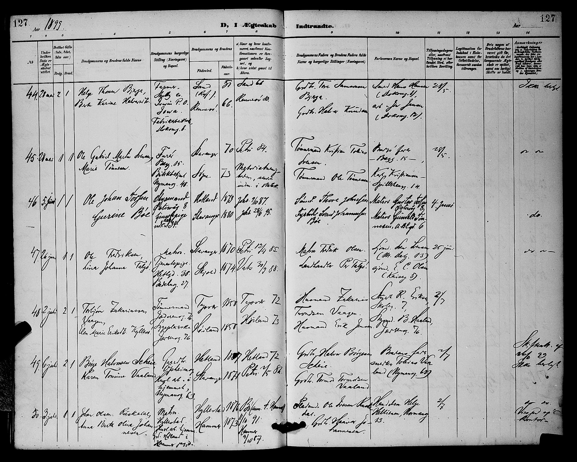 St. Johannes sokneprestkontor, AV/SAST-A-101814/001/30/30BB/L0002: Parish register (copy) no. B 2, 1888-1901, p. 127