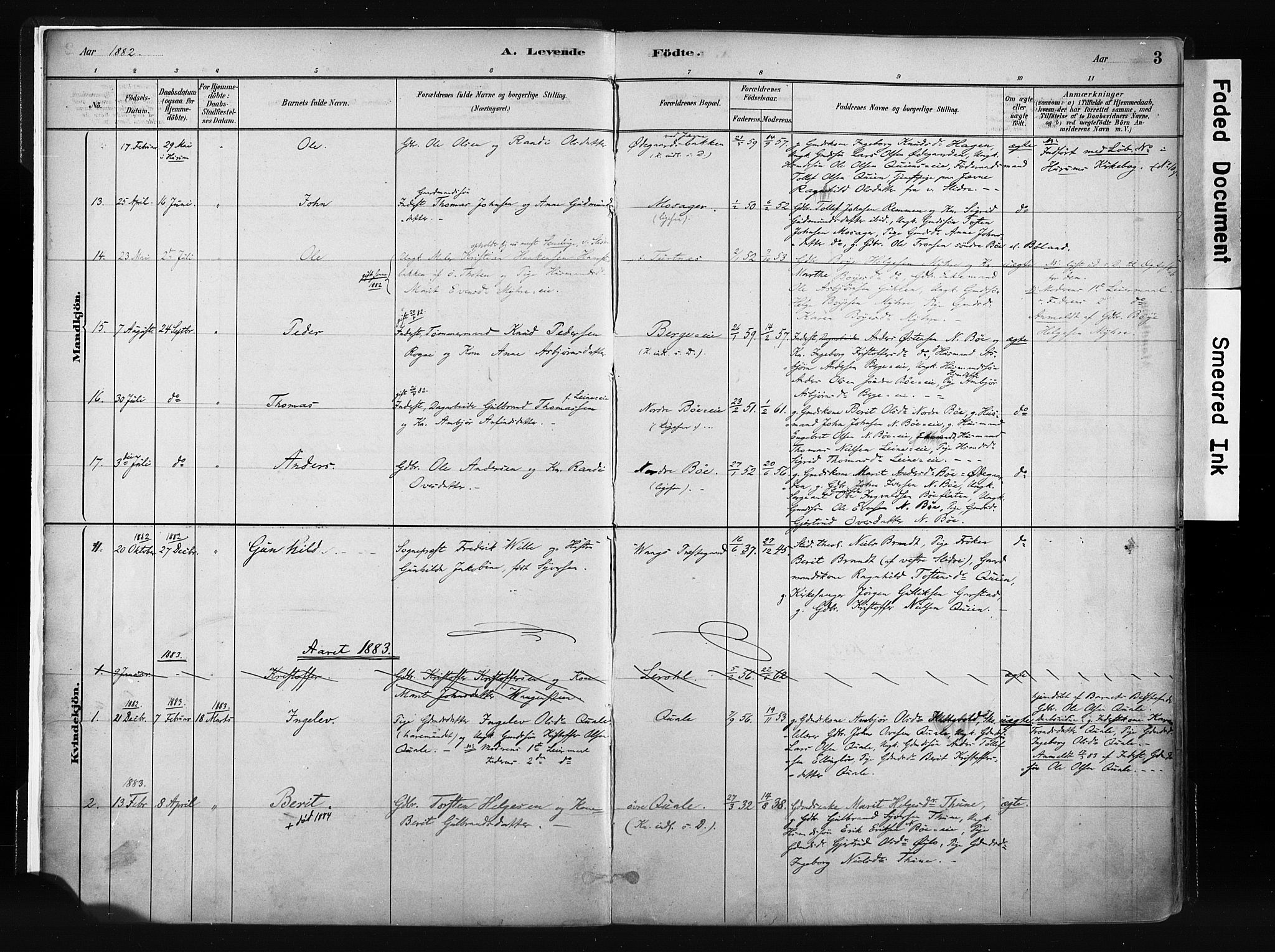 Vang prestekontor, Valdres, SAH/PREST-140/H/Ha/L0008: Parish register (official) no. 8, 1882-1910, p. 3