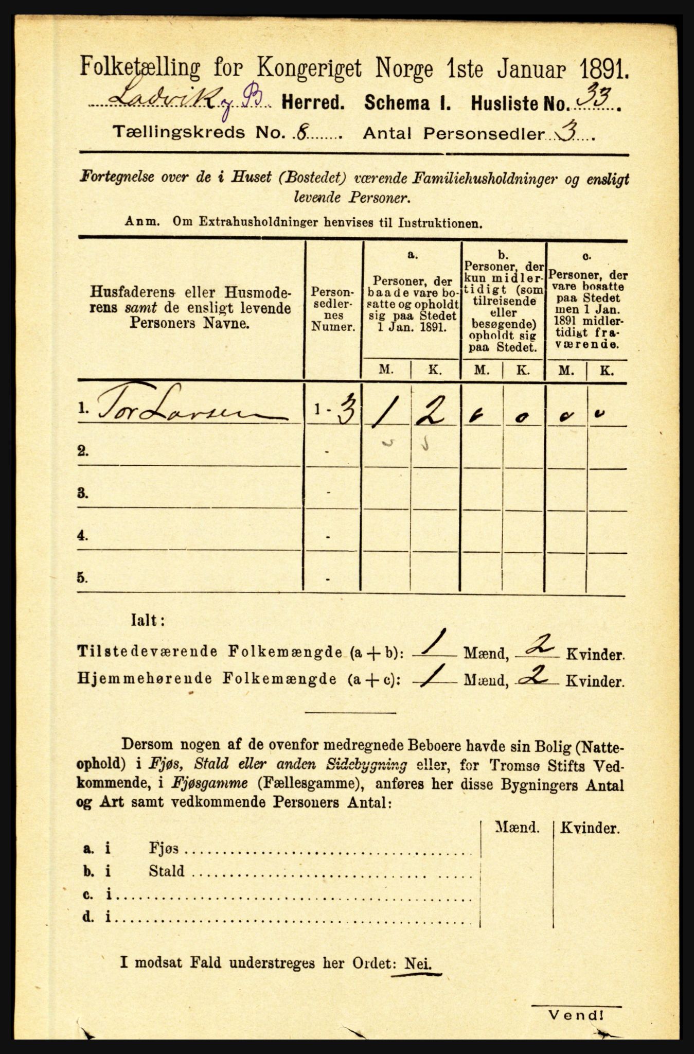 RA, 1891 census for 1415 Lavik og Brekke, 1891, p. 1495