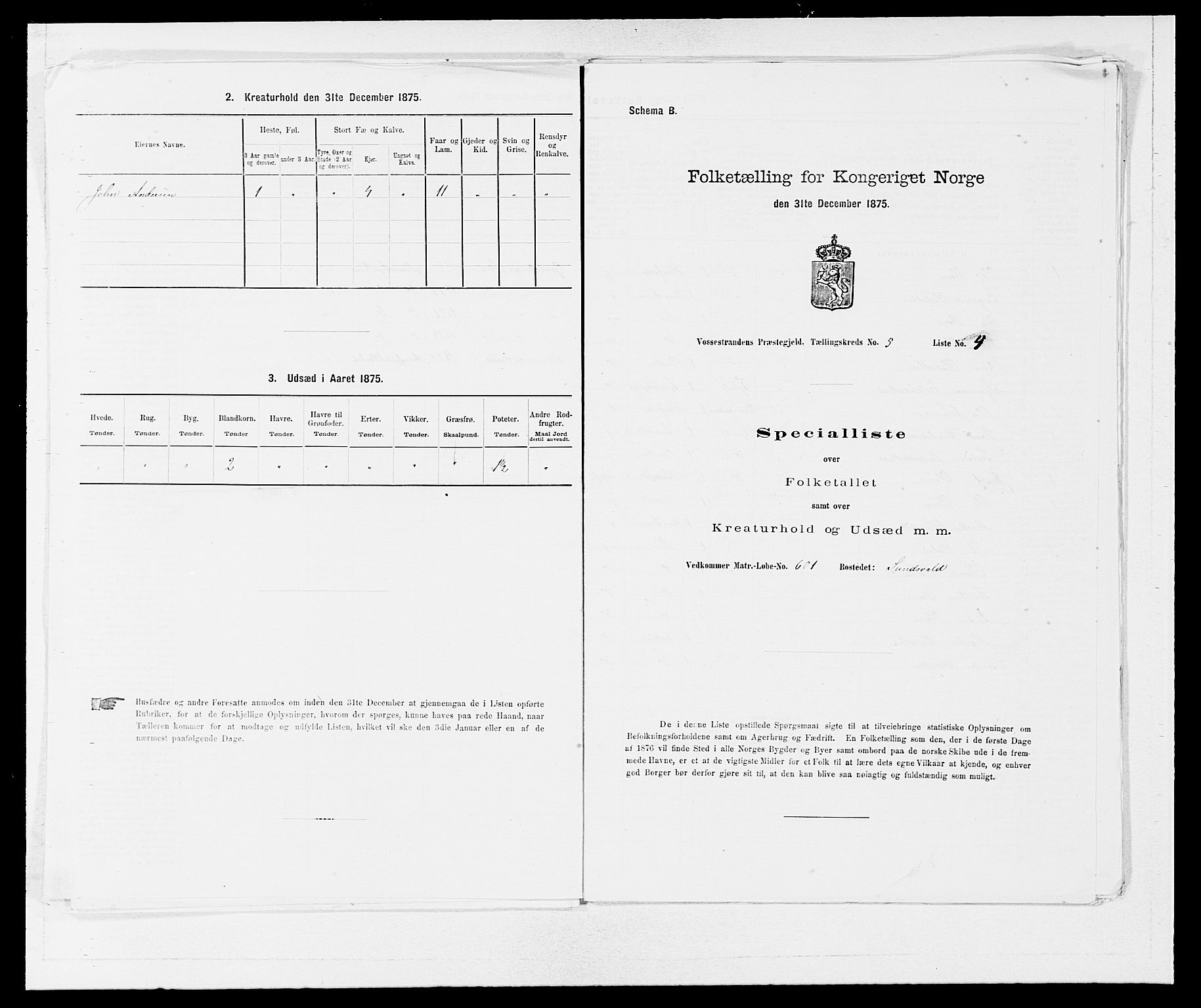 SAB, 1875 census for 1236P Vossestrand, 1875, p. 405