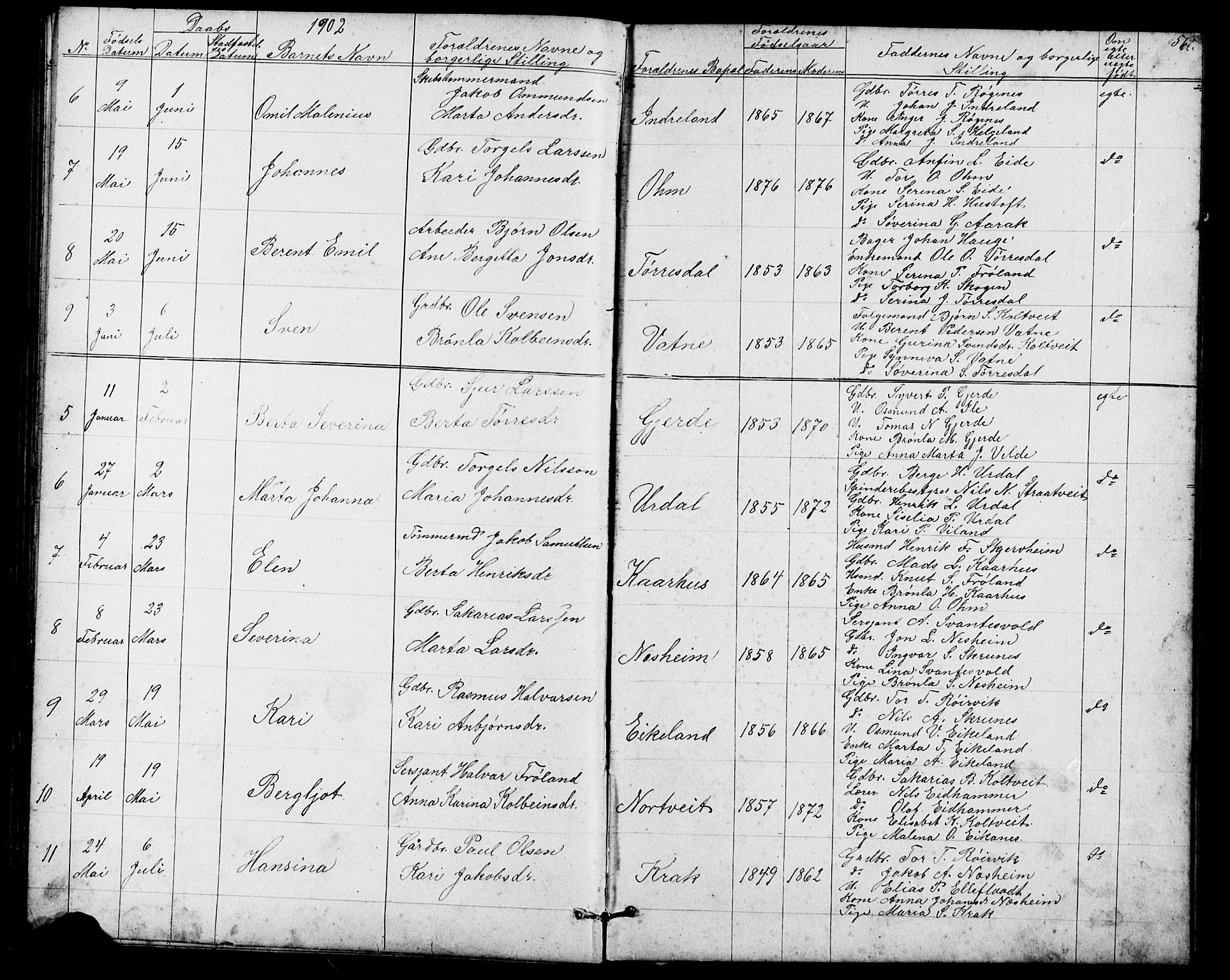 Skjold sokneprestkontor, AV/SAST-A-101847/H/Ha/Hab/L0006: Parish register (copy) no. B 6, 1881-1913, p. 56