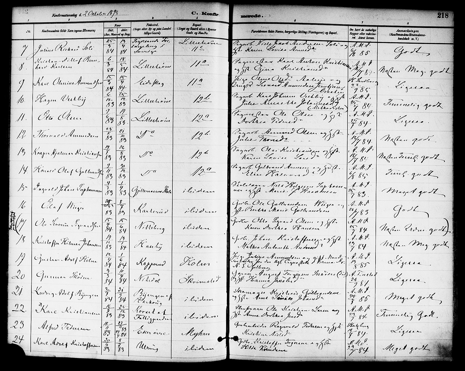 Skedsmo prestekontor Kirkebøker, SAO/A-10033a/F/Fa/L0014: Parish register (official) no. I 14, 1892-1901, p. 218