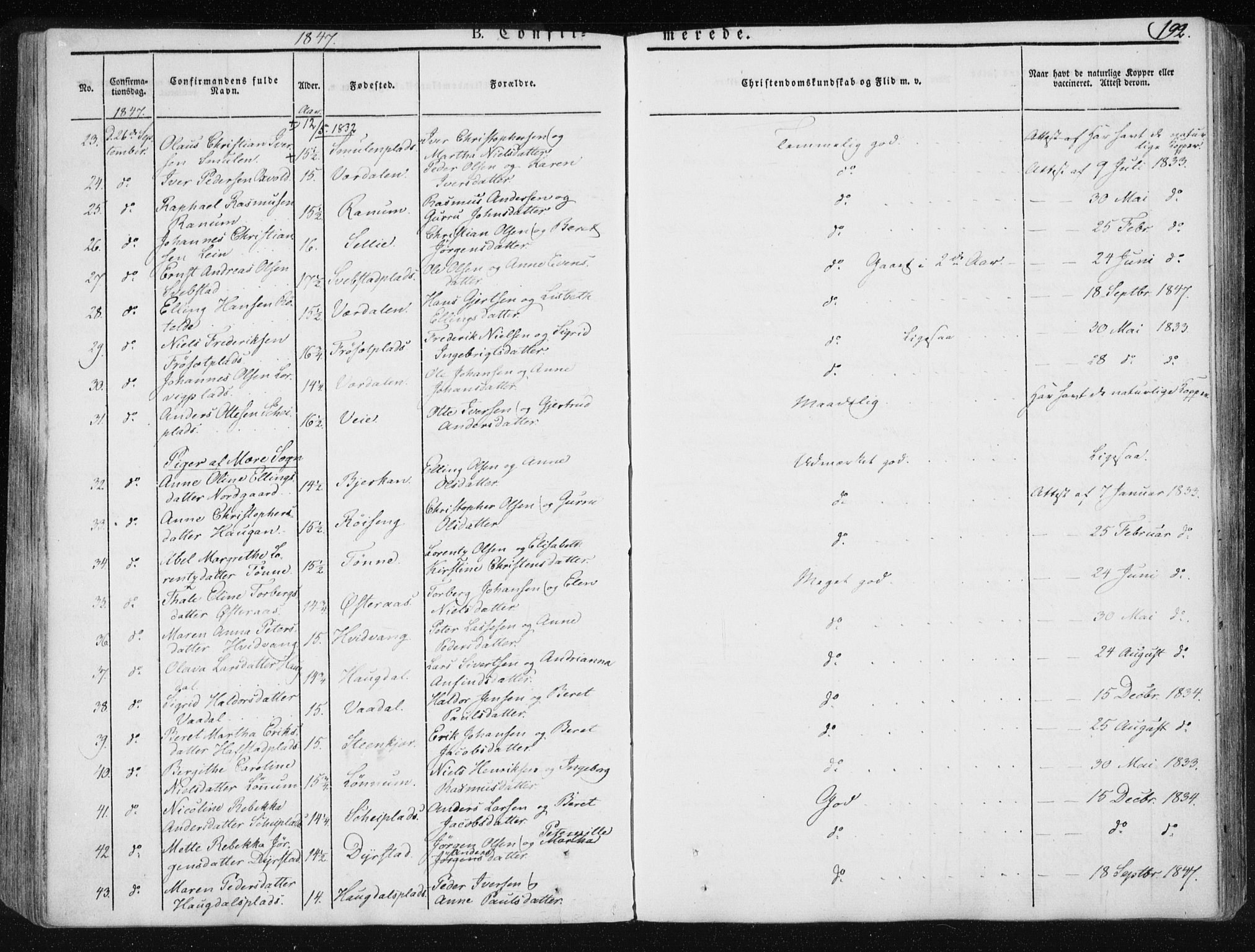 Ministerialprotokoller, klokkerbøker og fødselsregistre - Nord-Trøndelag, SAT/A-1458/735/L0339: Parish register (official) no. 735A06 /1, 1836-1848, p. 192