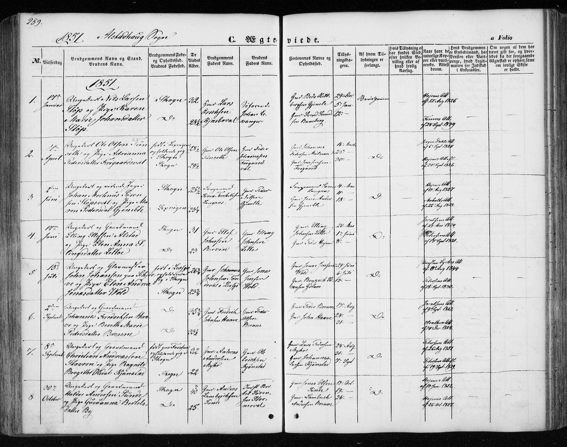 Ministerialprotokoller, klokkerbøker og fødselsregistre - Nord-Trøndelag, SAT/A-1458/717/L0154: Parish register (official) no. 717A07 /1, 1850-1862, p. 259