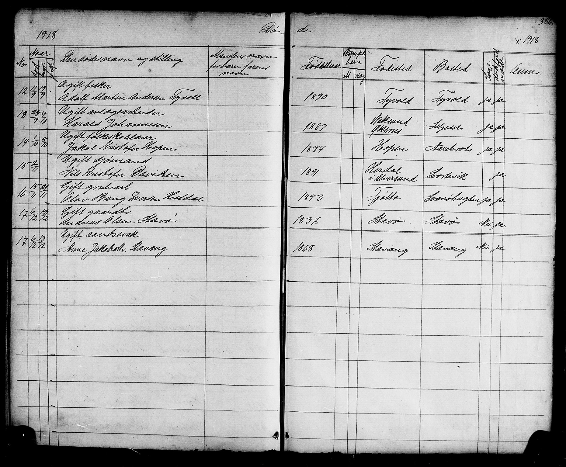 Kinn sokneprestembete, AV/SAB-A-80801/H/Hab/Habc/L0002: Parish register (copy) no. C 2, 1869-1918, p. 386