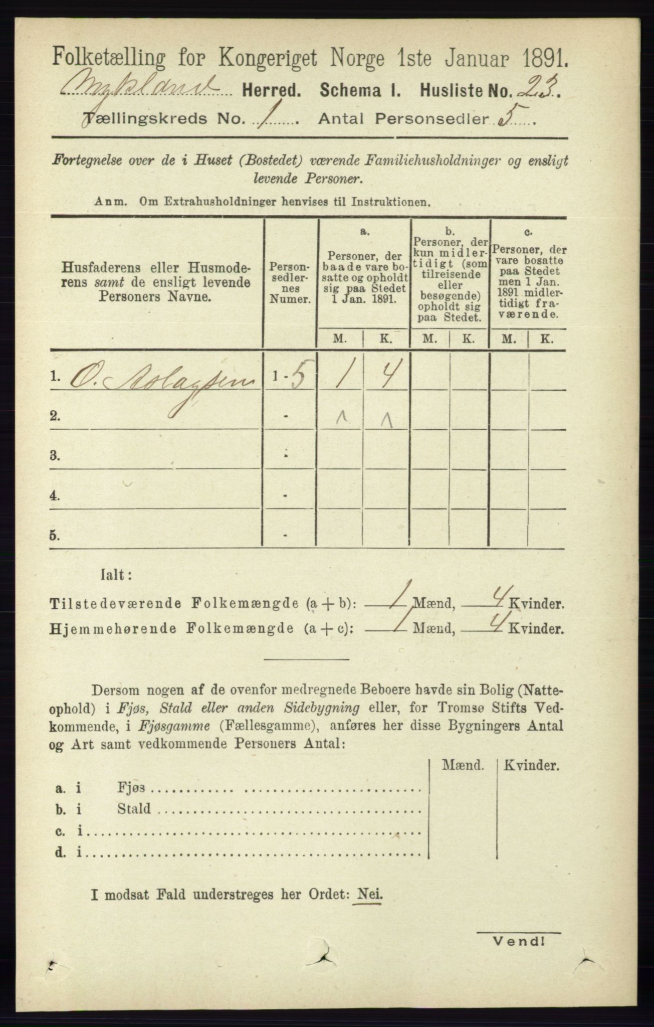 RA, 1891 census for 0932 Mykland, 1891, p. 34