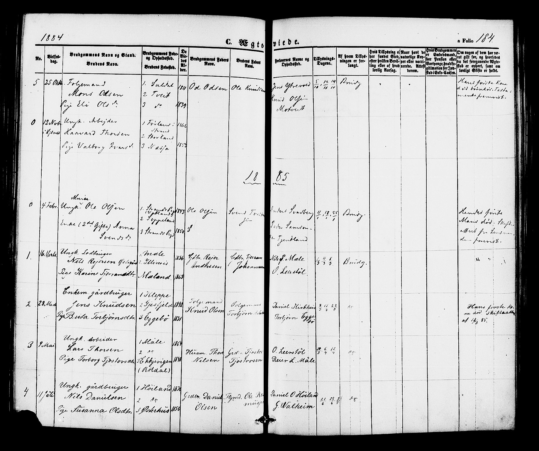 Hjelmeland sokneprestkontor, AV/SAST-A-101843/01/IV/L0012: Parish register (official) no. A 12, 1862-1886, p. 184