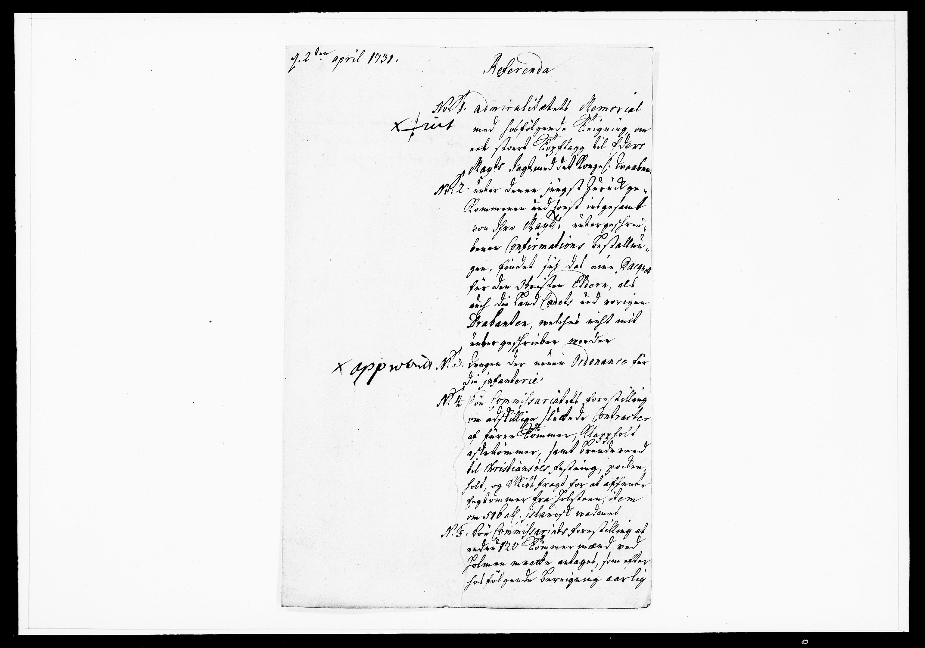 Krigskollegiet, Krigskancelliet, DRA/A-0006/-/1099-1102: Refererede sager, 1731, p. 104