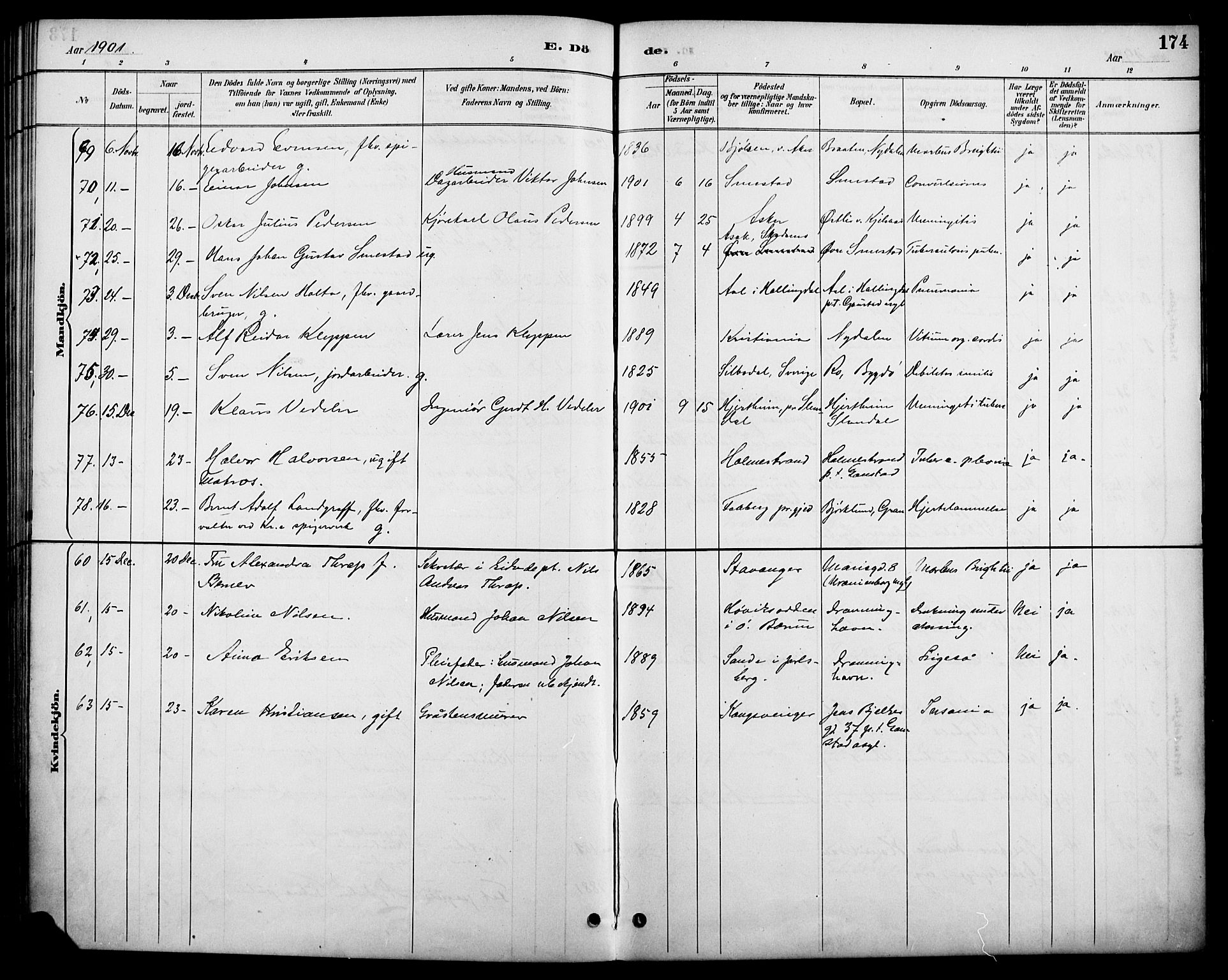 Vestre Aker prestekontor Kirkebøker, AV/SAO-A-10025/F/Fa/L0011: Parish register (official) no. 11, 1886-1904, p. 174