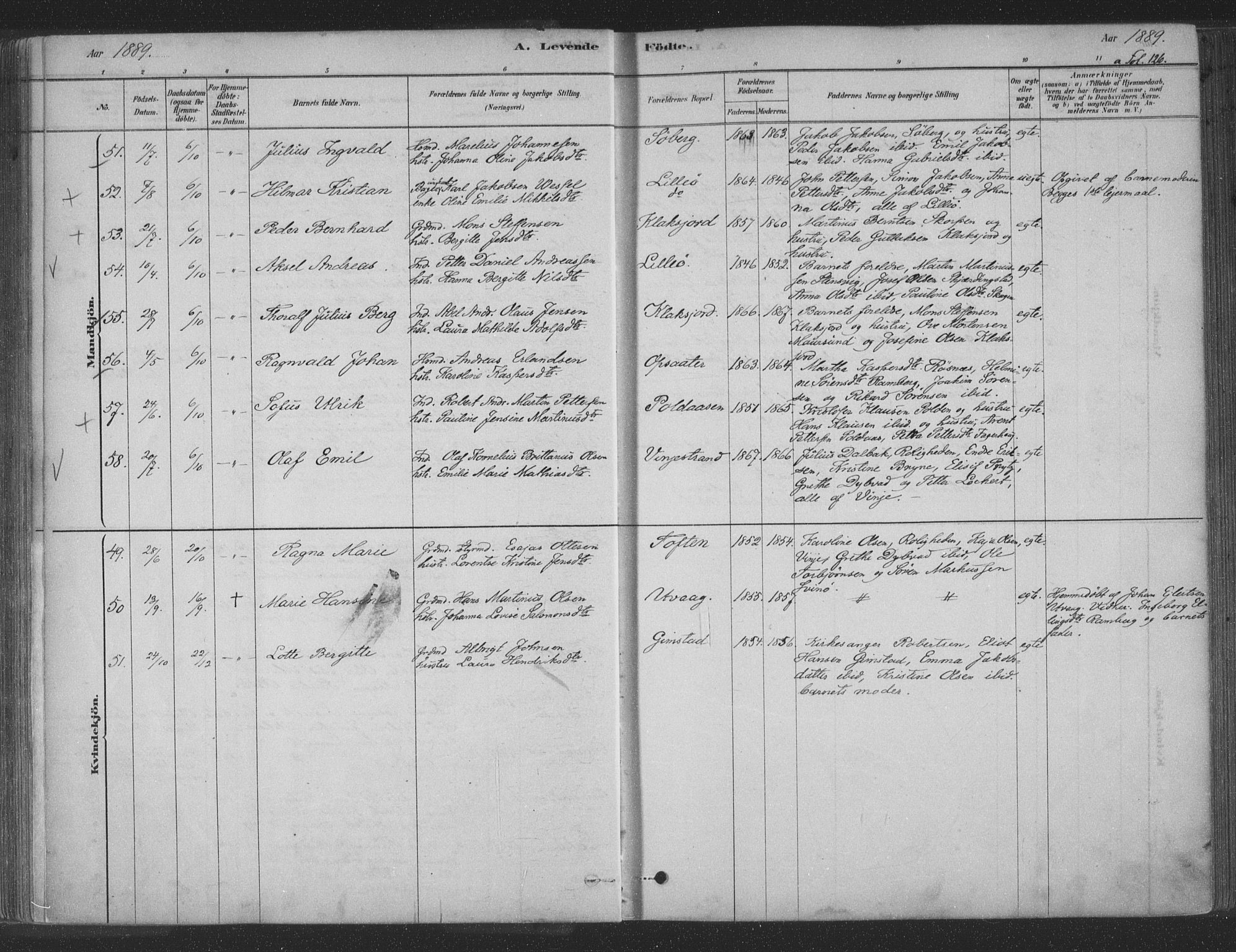 Ministerialprotokoller, klokkerbøker og fødselsregistre - Nordland, AV/SAT-A-1459/891/L1302: Parish register (official) no. 891A07, 1878-1895, p. 126