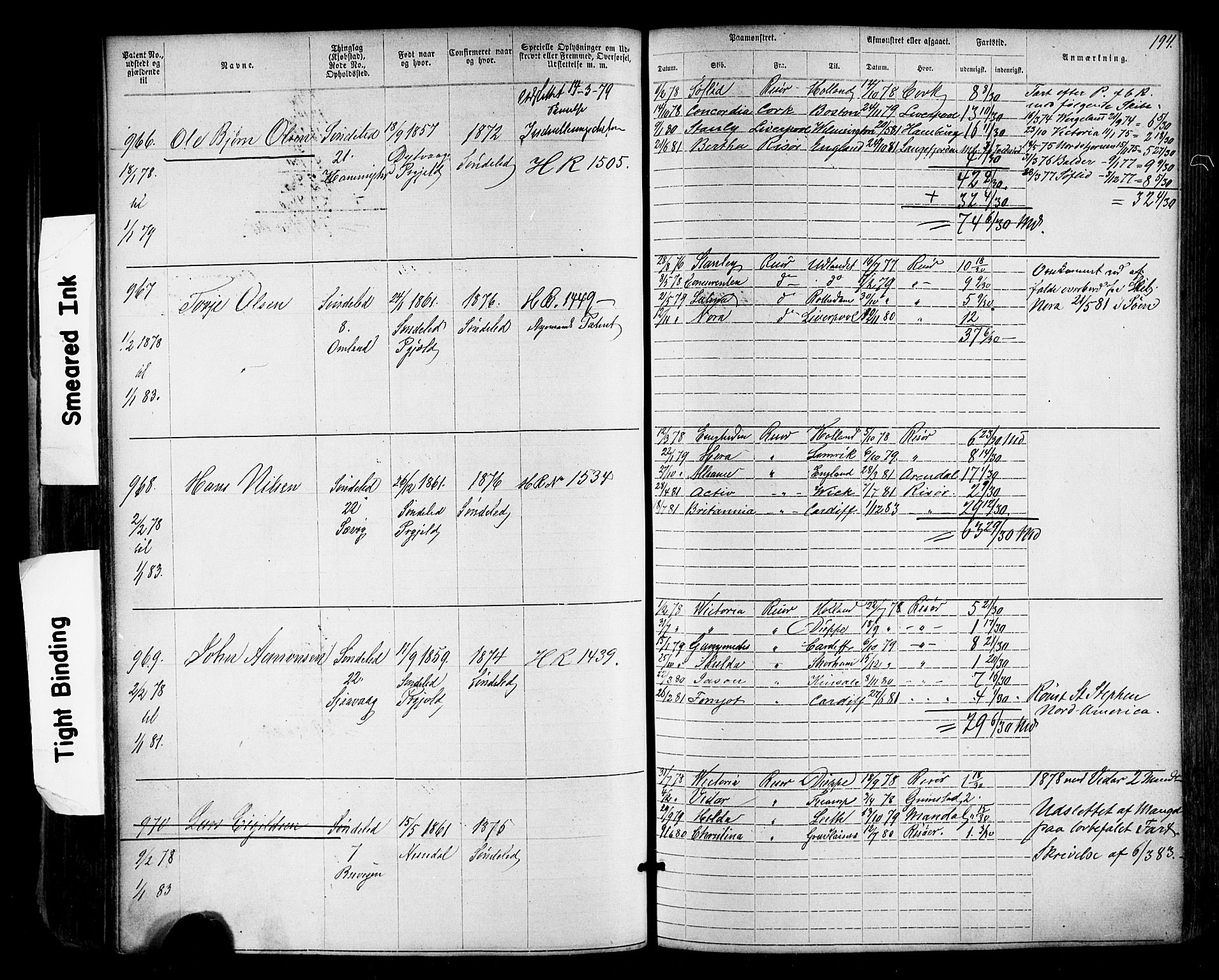 Risør mønstringskrets, SAK/2031-0010/F/Fa/L0003: Annotasjonsrulle nr 1-1913 med register, T-7, 1863-1899, p. 130