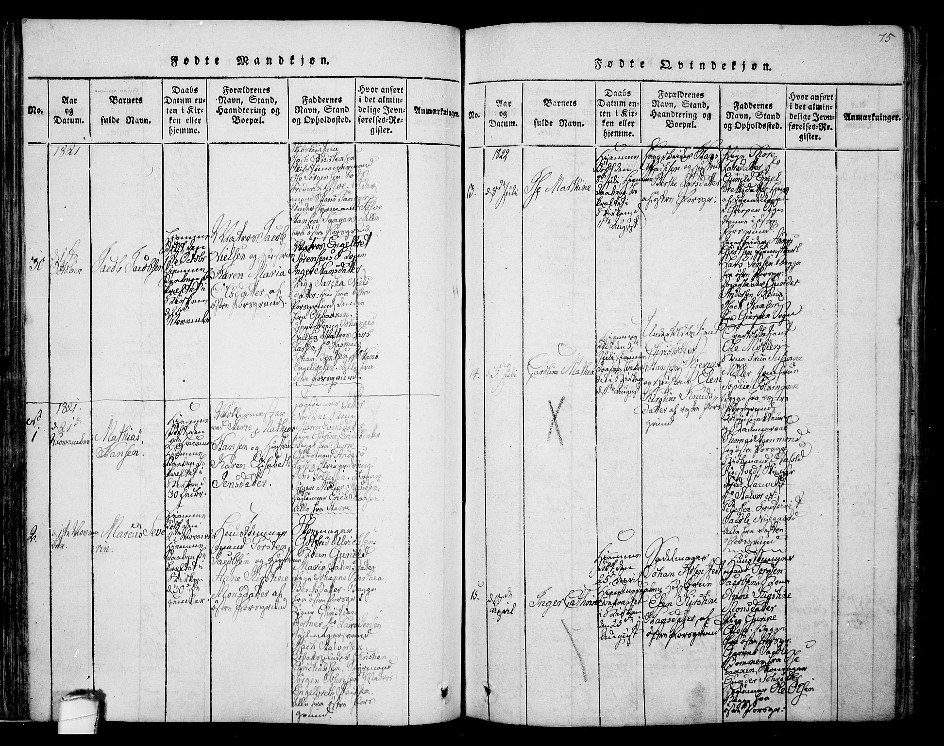 Porsgrunn kirkebøker , AV/SAKO-A-104/F/Fa/L0004: Parish register (official) no. 4, 1814-1828, p. 75