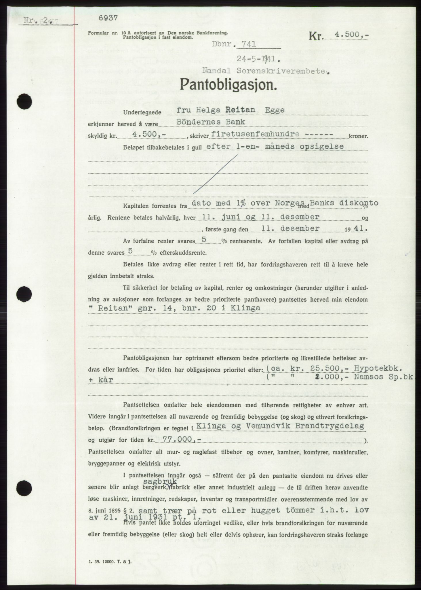 Namdal sorenskriveri, SAT/A-4133/1/2/2C: Mortgage book no. -, 1940-1941, Deed date: 24.05.1941