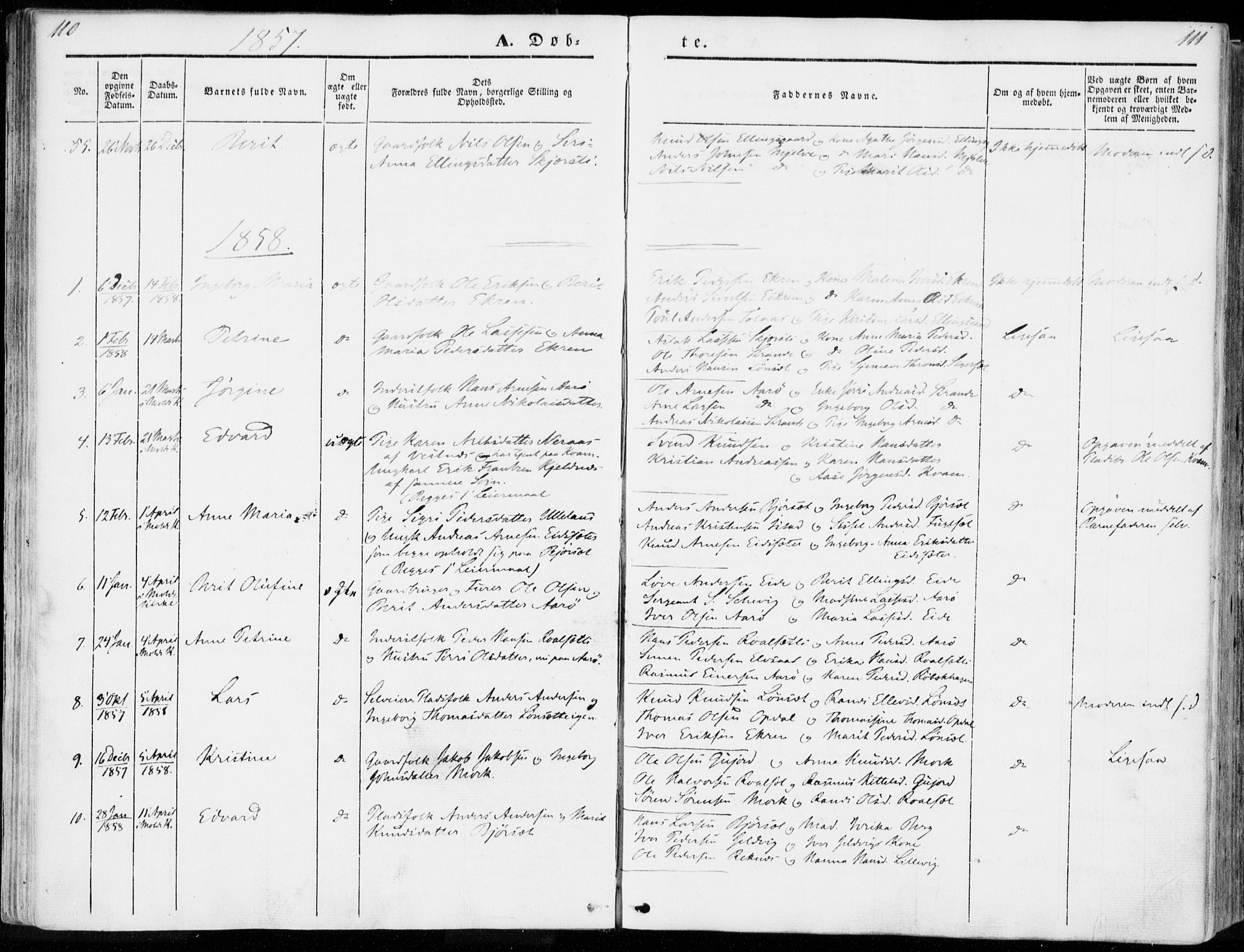 Ministerialprotokoller, klokkerbøker og fødselsregistre - Møre og Romsdal, AV/SAT-A-1454/555/L0653: Parish register (official) no. 555A04, 1843-1869, p. 110-111