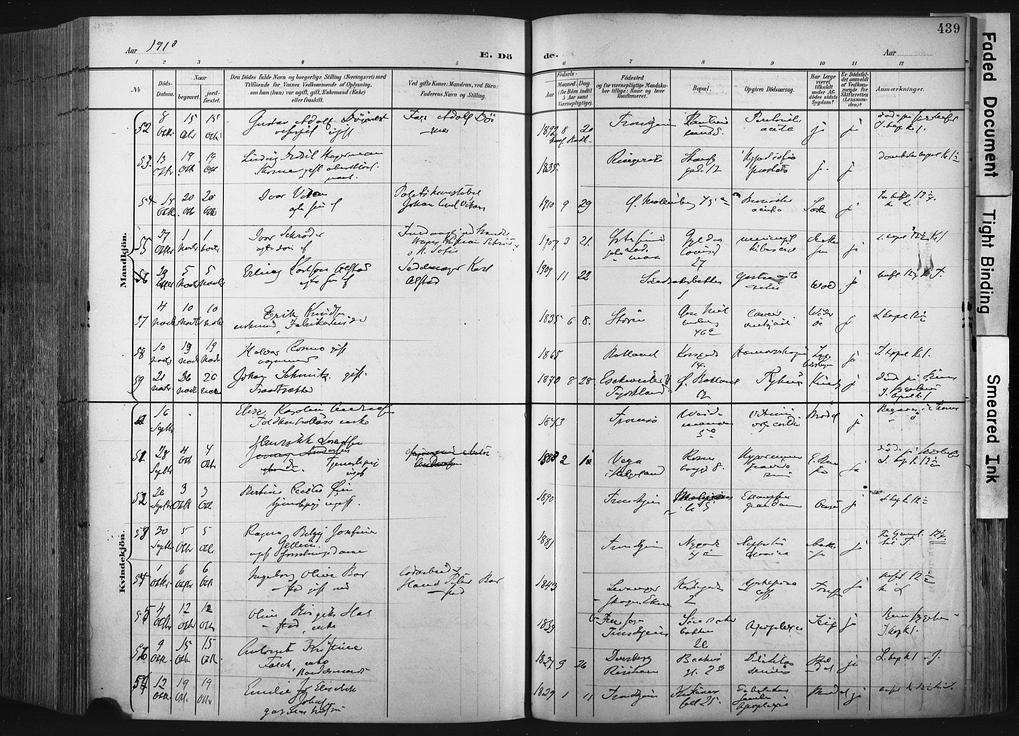 Ministerialprotokoller, klokkerbøker og fødselsregistre - Sør-Trøndelag, SAT/A-1456/604/L0201: Parish register (official) no. 604A21, 1901-1911, p. 439