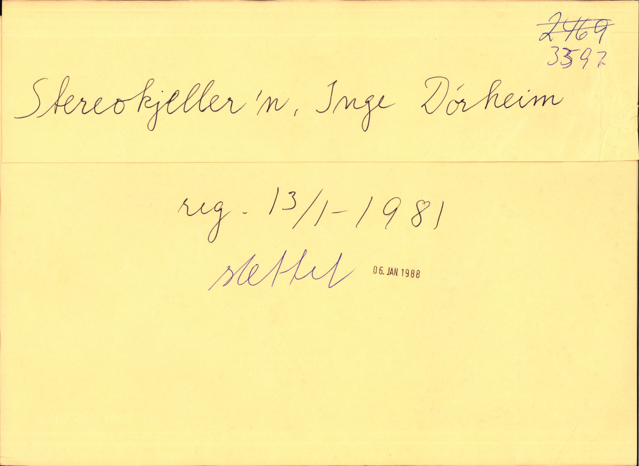 Stavanger byfogd, AV/SAST-A-101408/002/J/Jd/Jdb/L0001: Registreringsmeldinger og bilag. Enkeltmannsforetak, aksjeselskap og andelslag, 3397-3417, 1988, p. 1