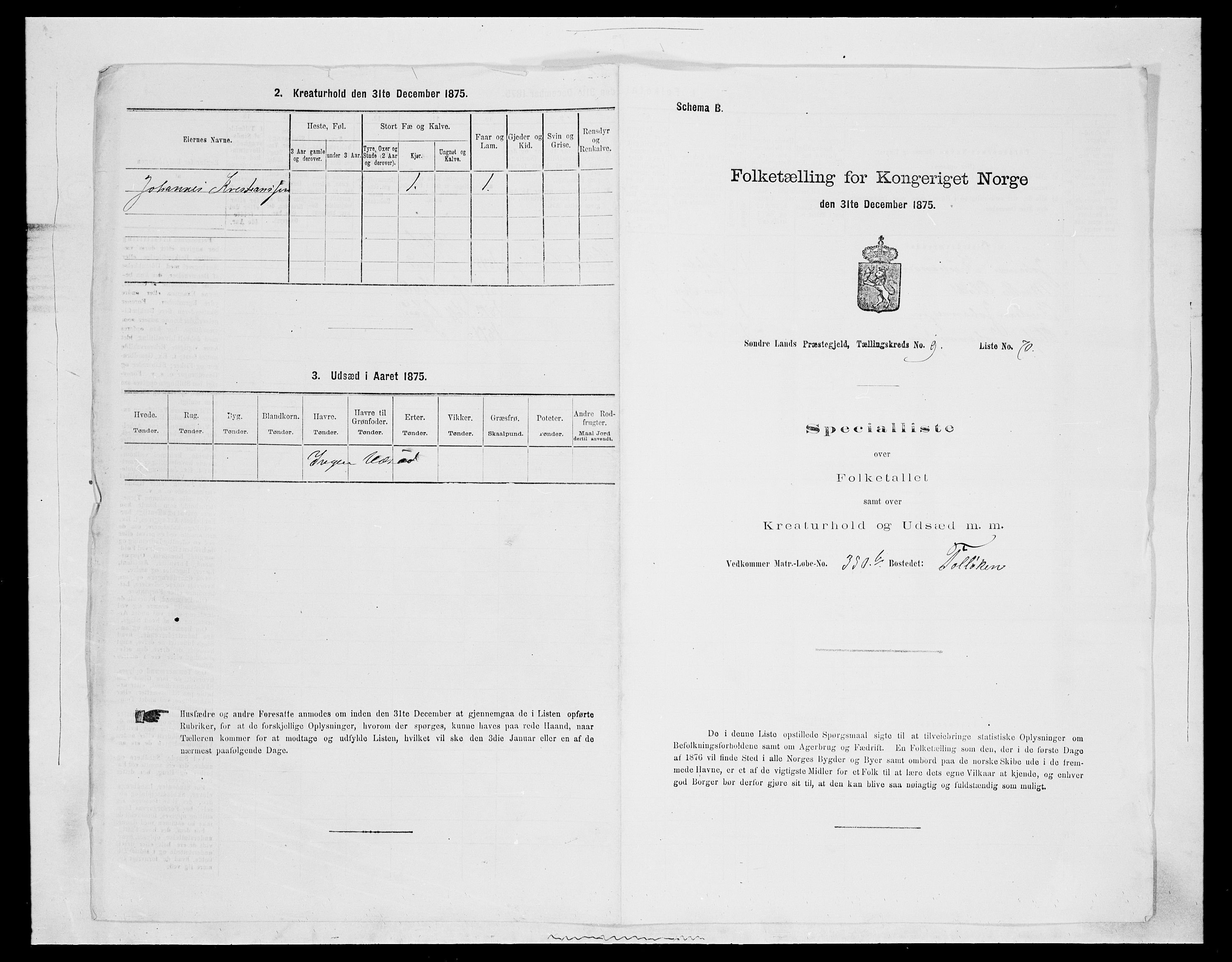 SAH, 1875 census for 0536P Søndre Land, 1875, p. 1456