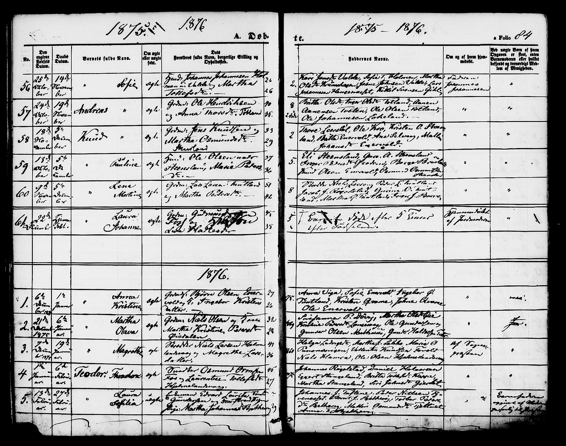 Hjelmeland sokneprestkontor, SAST/A-101843/01/IV/L0011: Parish register (official) no. A 11, 1861-1878, p. 84