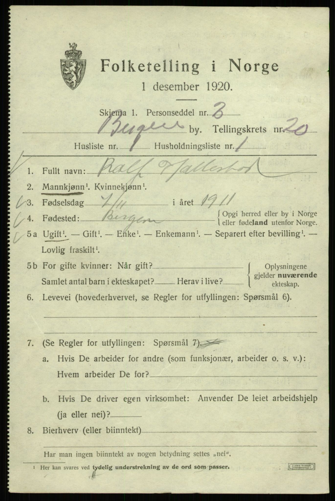 SAB, 1920 census for Bergen, 1920, p. 83331