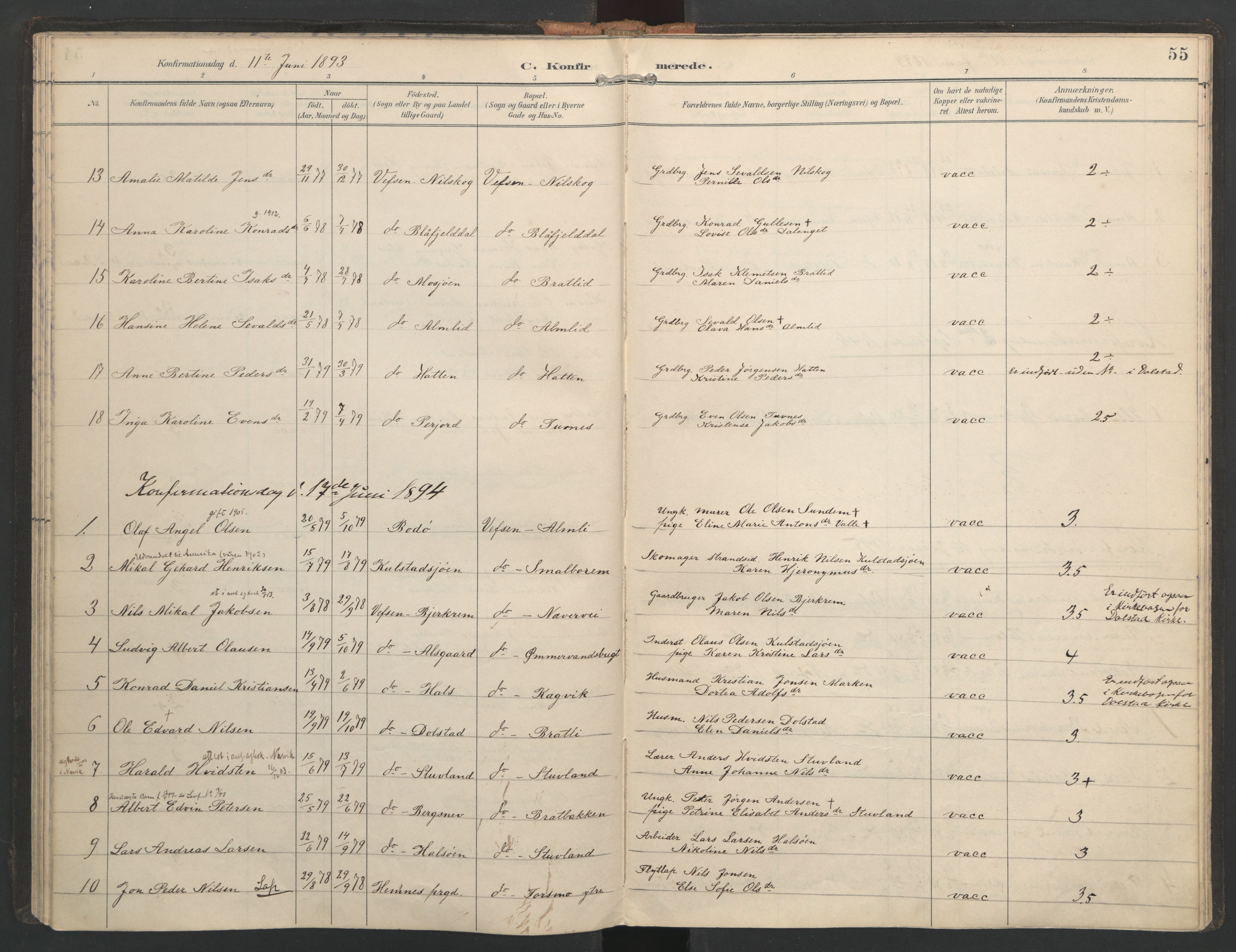 Ministerialprotokoller, klokkerbøker og fødselsregistre - Nordland, SAT/A-1459/821/L0317: Parish register (official) no. 821A01, 1892-1907, p. 55