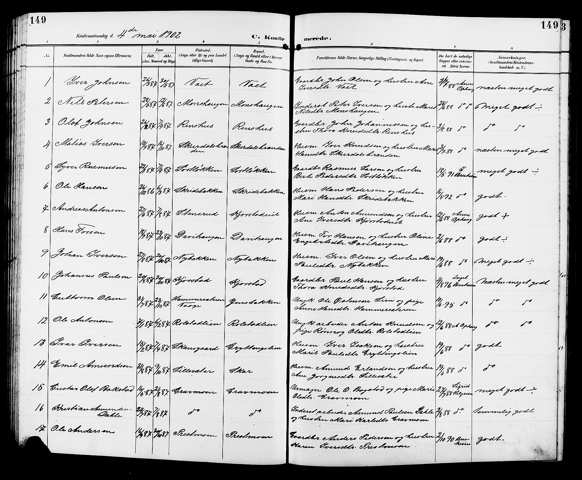 Sør-Fron prestekontor, SAH/PREST-010/H/Ha/Hab/L0004: Parish register (copy) no. 4, 1896-1911, p. 149