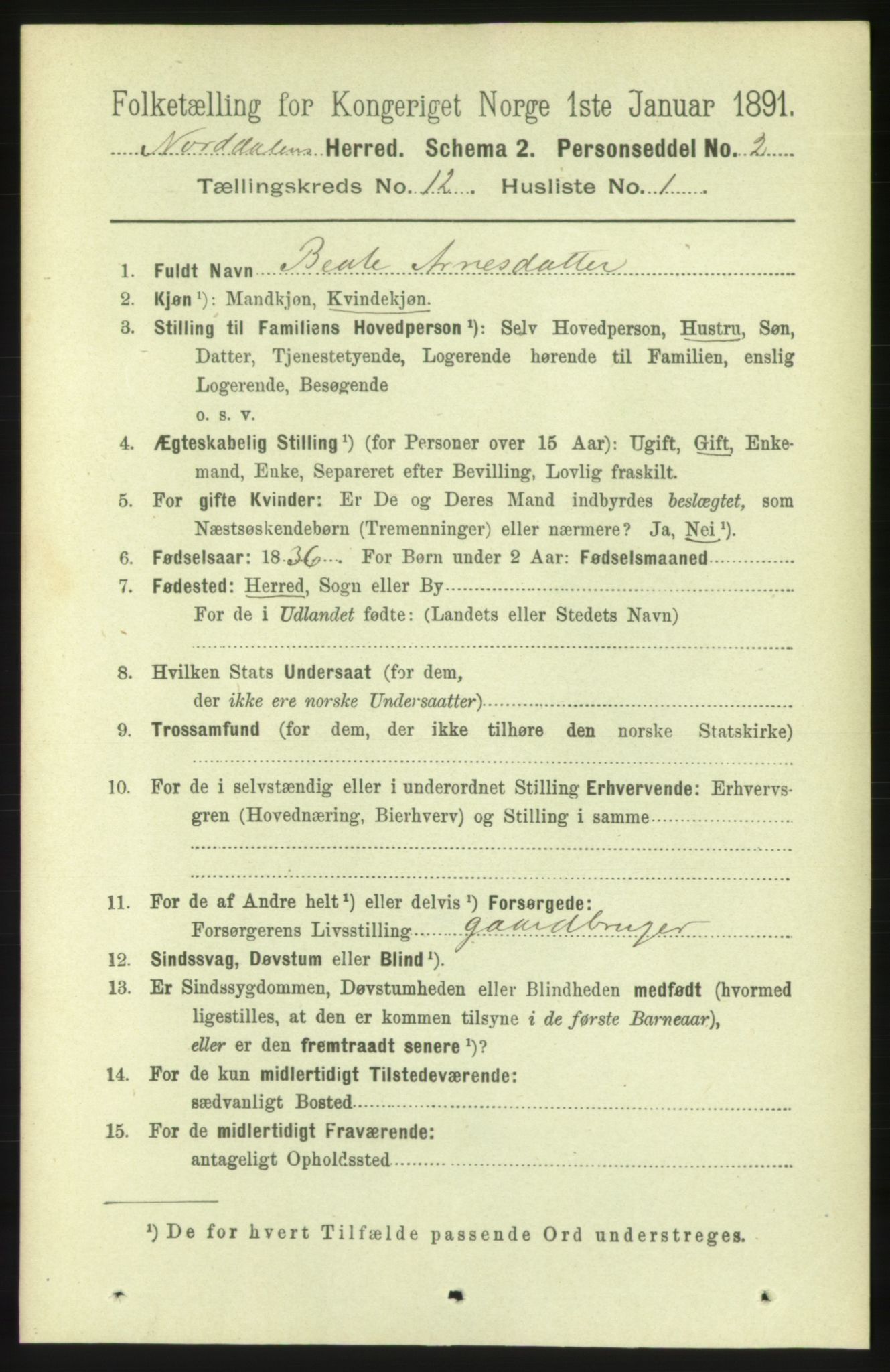 RA, 1891 census for 1524 Norddal, 1891, p. 2715