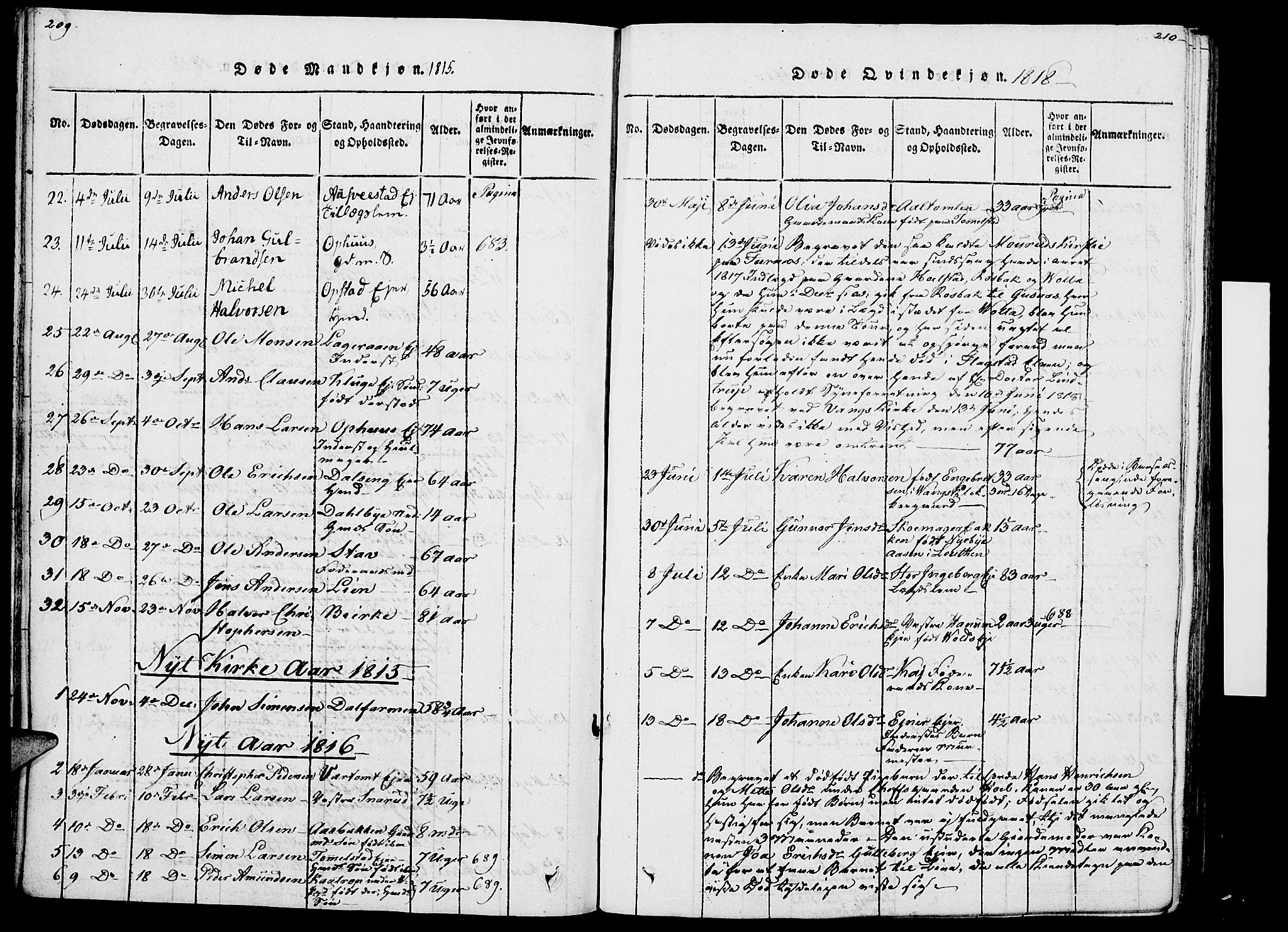 Vang prestekontor, Hedmark, SAH/PREST-008/H/Ha/Haa/L0007: Parish register (official) no. 7, 1813-1826, p. 209-210