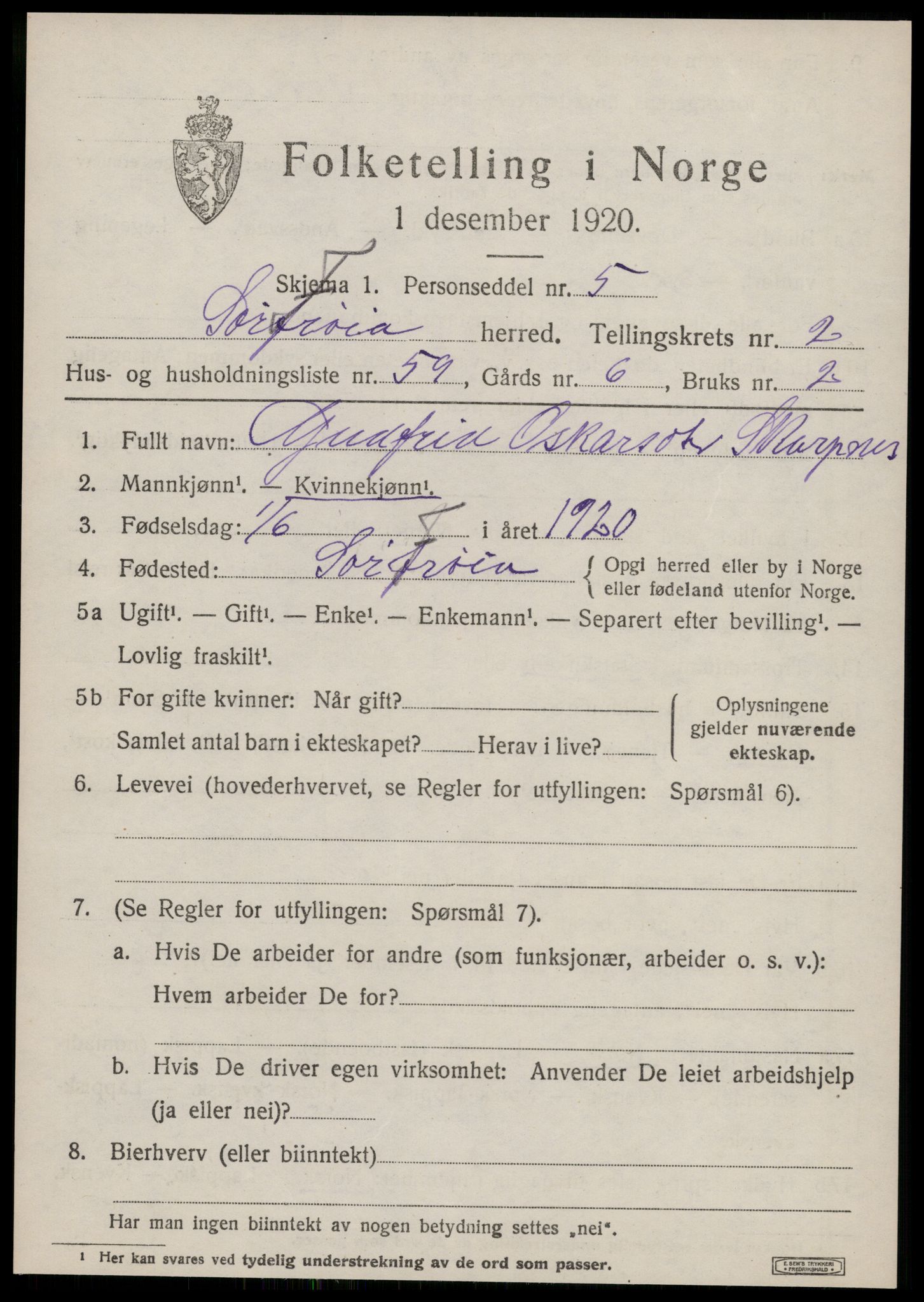 SAT, 1920 census for Sør-Frøya, 1920, p. 2719