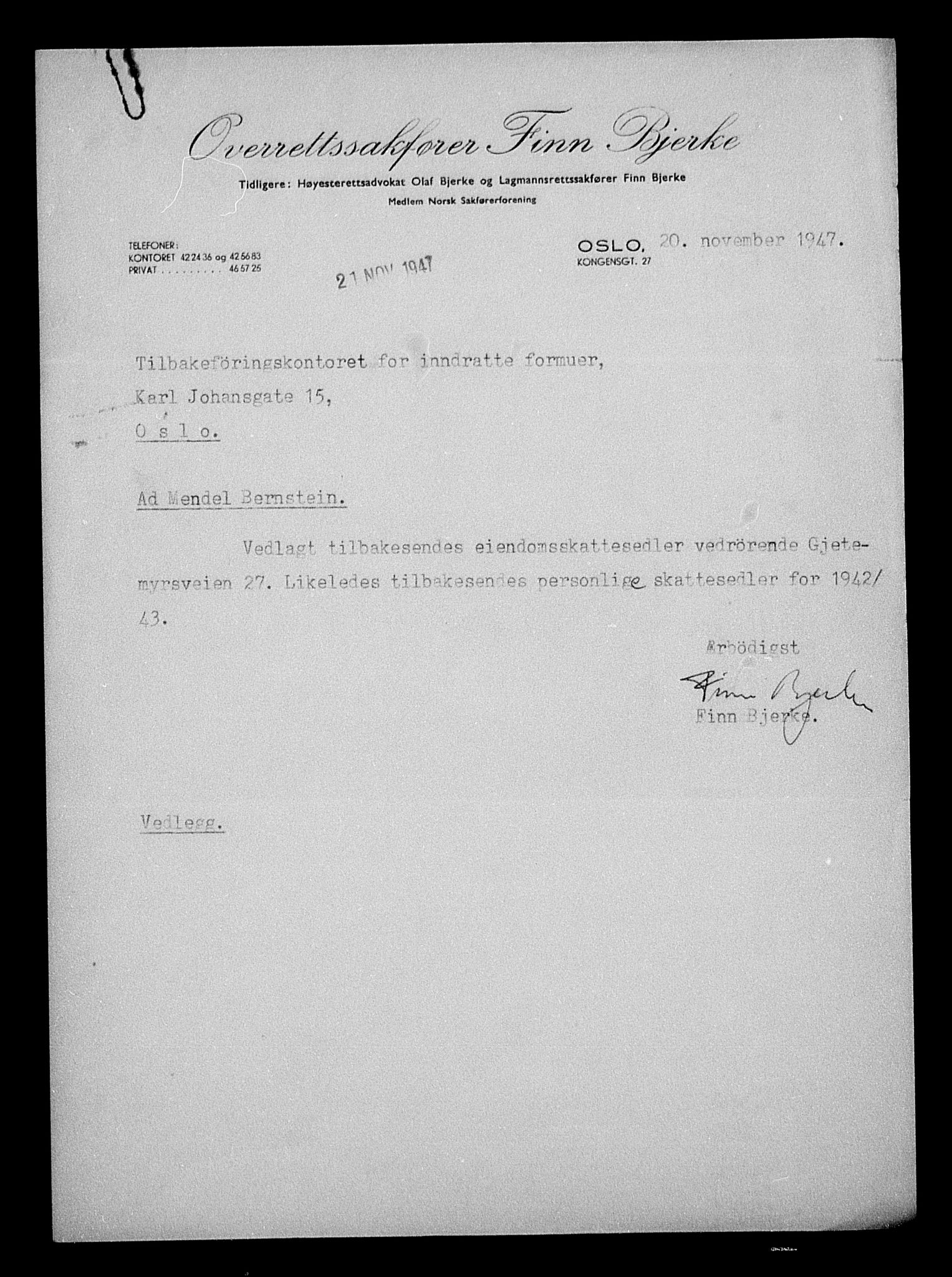 Justisdepartementet, Tilbakeføringskontoret for inndratte formuer, AV/RA-S-1564/H/Hc/Hcc/L0923: --, 1945-1947, p. 8