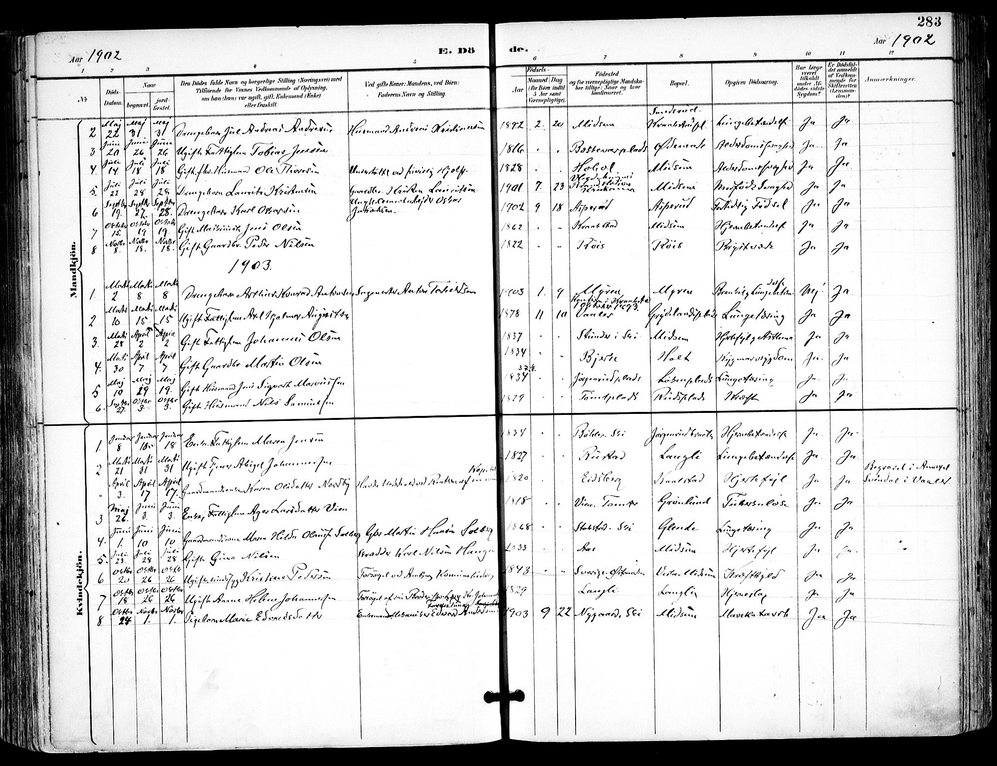 Kråkstad prestekontor Kirkebøker, SAO/A-10125a/F/Fa/L0010: Parish register (official) no. I 10, 1893-1931, p. 283