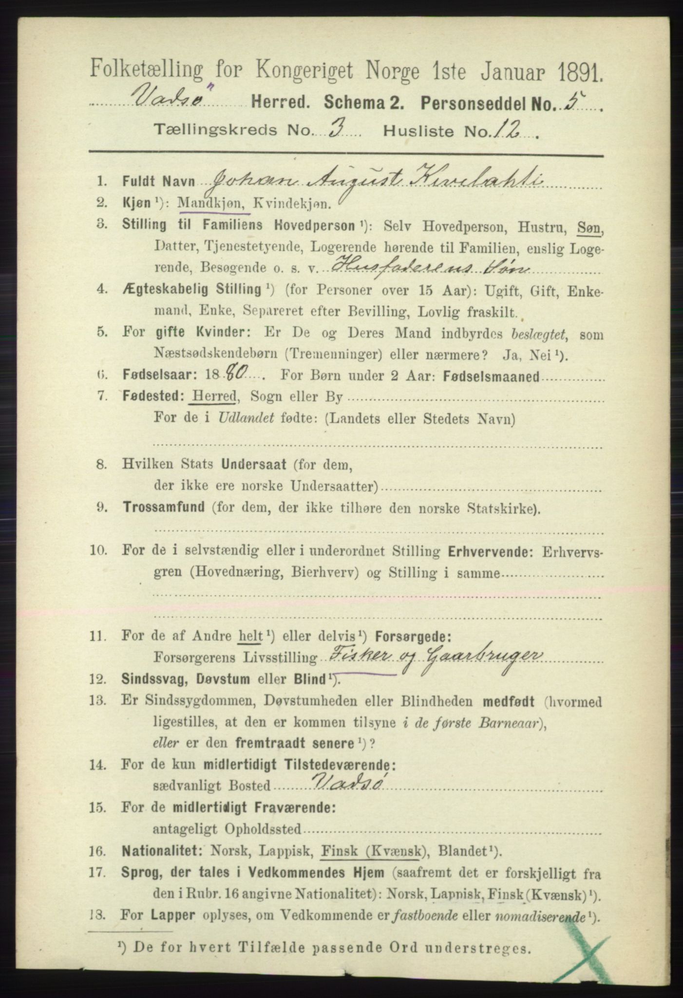 RA, 1891 census for 2029 Vadsø, 1891, p. 888