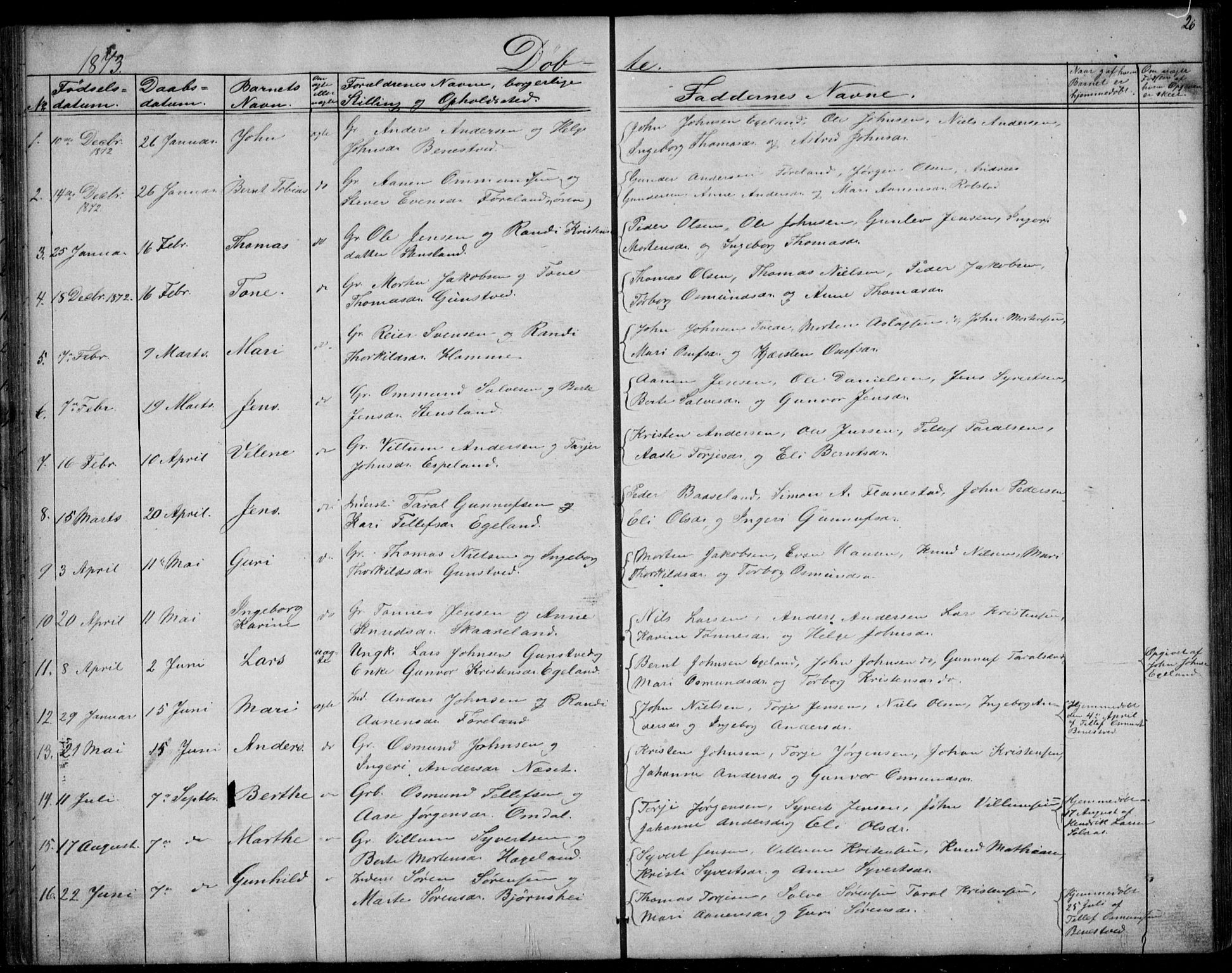 Vennesla sokneprestkontor, SAK/1111-0045/Fb/Fba/L0002: Parish register (copy) no. B 2, 1859-1889, p. 26
