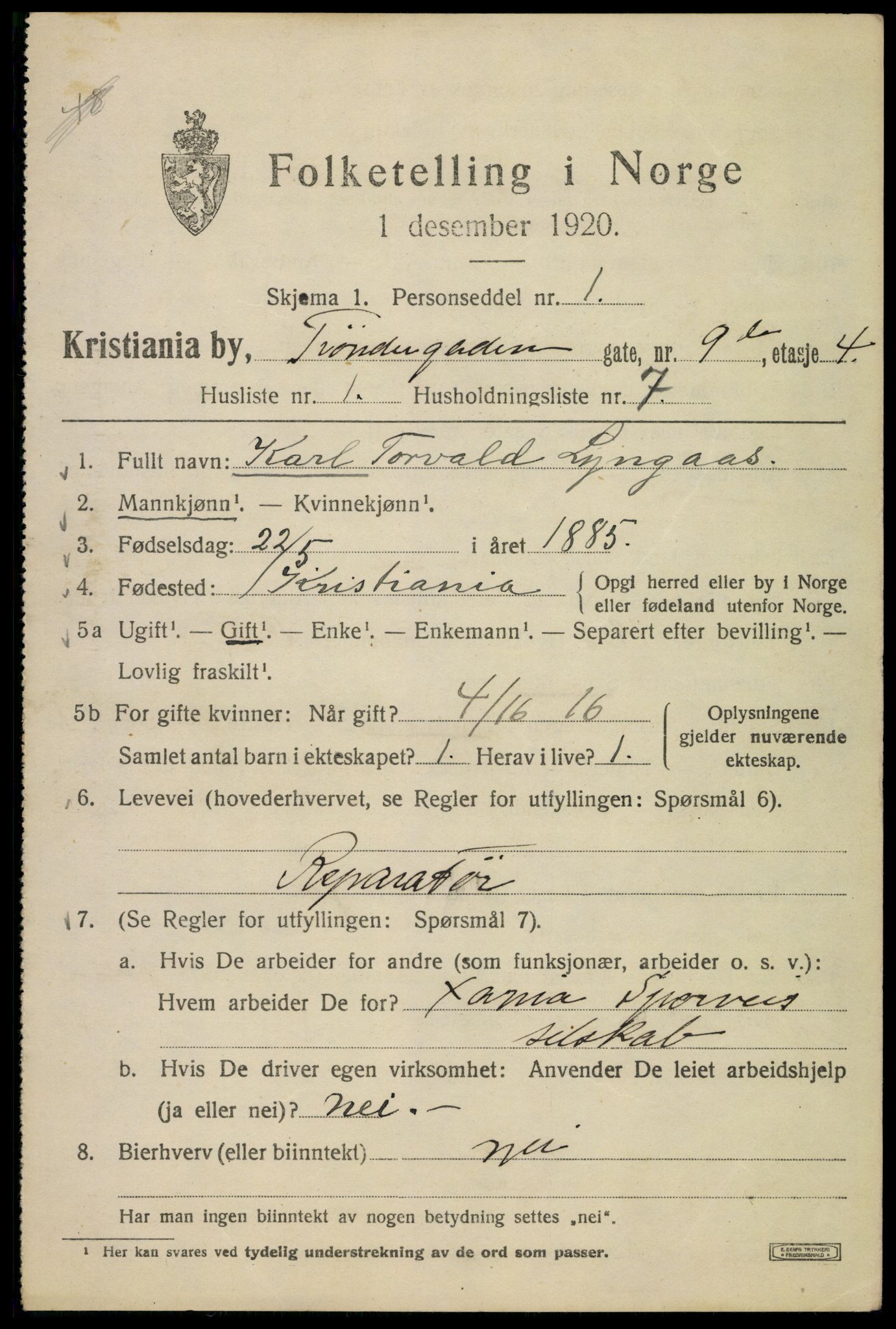 SAO, 1920 census for Kristiania, 1920, p. 604173