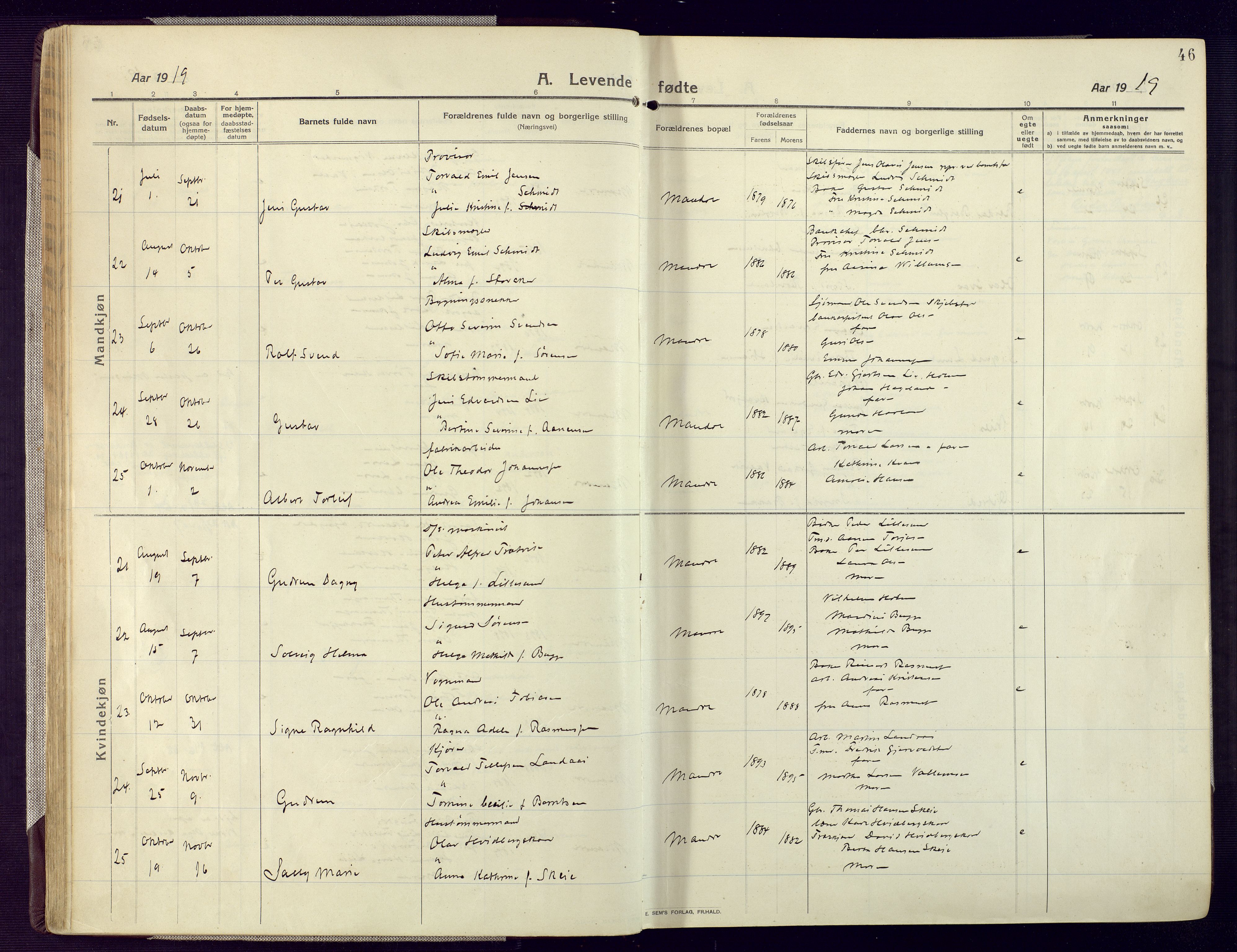 Mandal sokneprestkontor, AV/SAK-1111-0030/F/Fa/Fac/L0001: Parish register (official) no. A 1, 1913-1925, p. 46