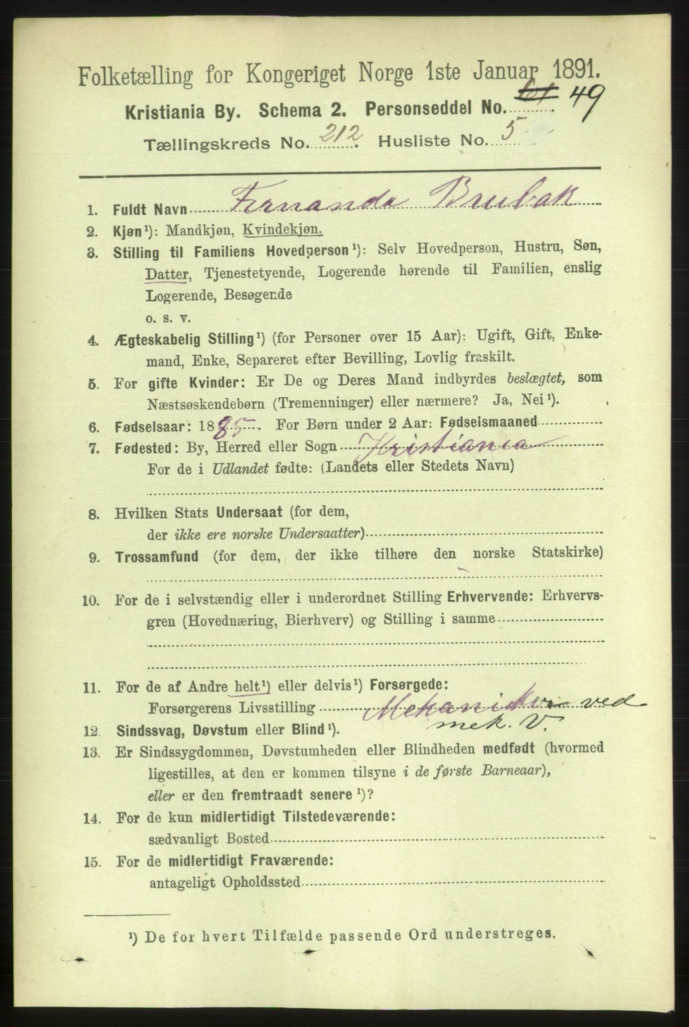 RA, 1891 census for 0301 Kristiania, 1891, p. 126560