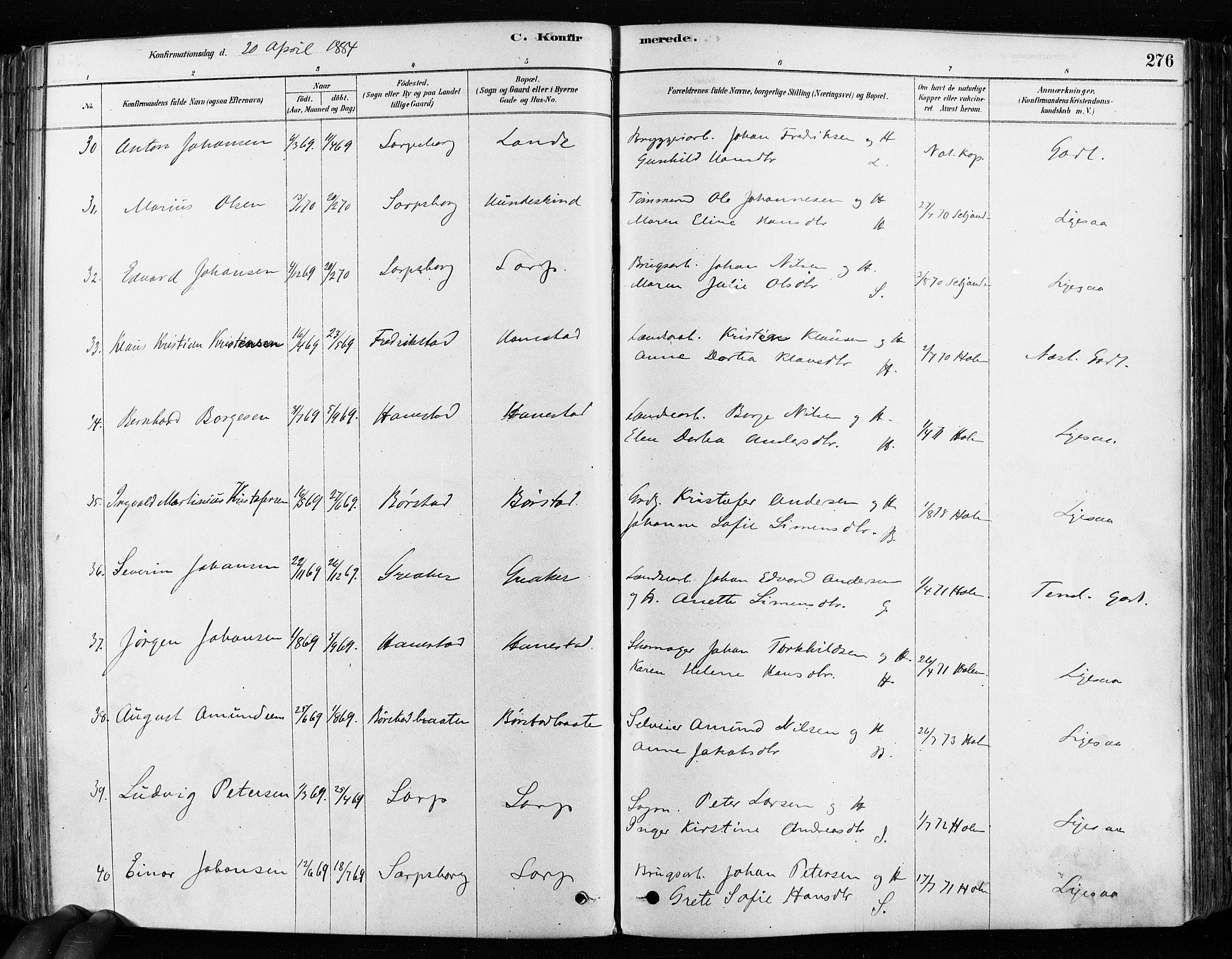 Tune prestekontor Kirkebøker, SAO/A-2007/F/Fa/L0017: Parish register (official) no. 17, 1878-1887, p. 276