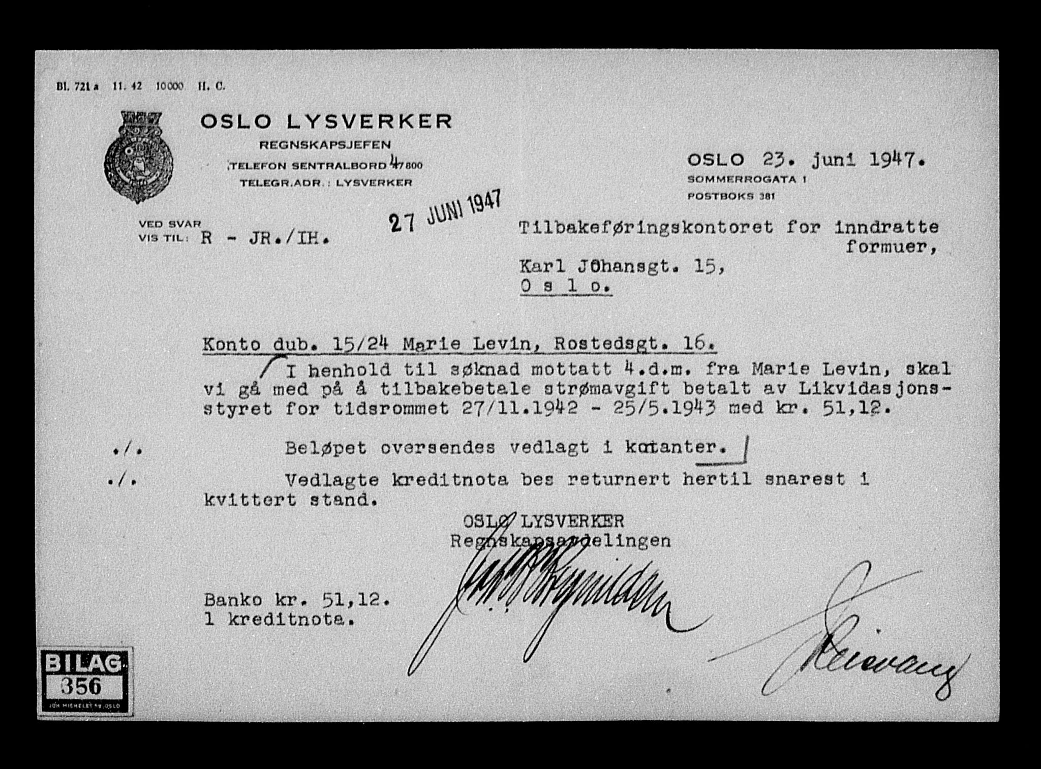 Justisdepartementet, Tilbakeføringskontoret for inndratte formuer, AV/RA-S-1564/H/Hc/Hcc/L0958: --, 1945-1947, p. 7