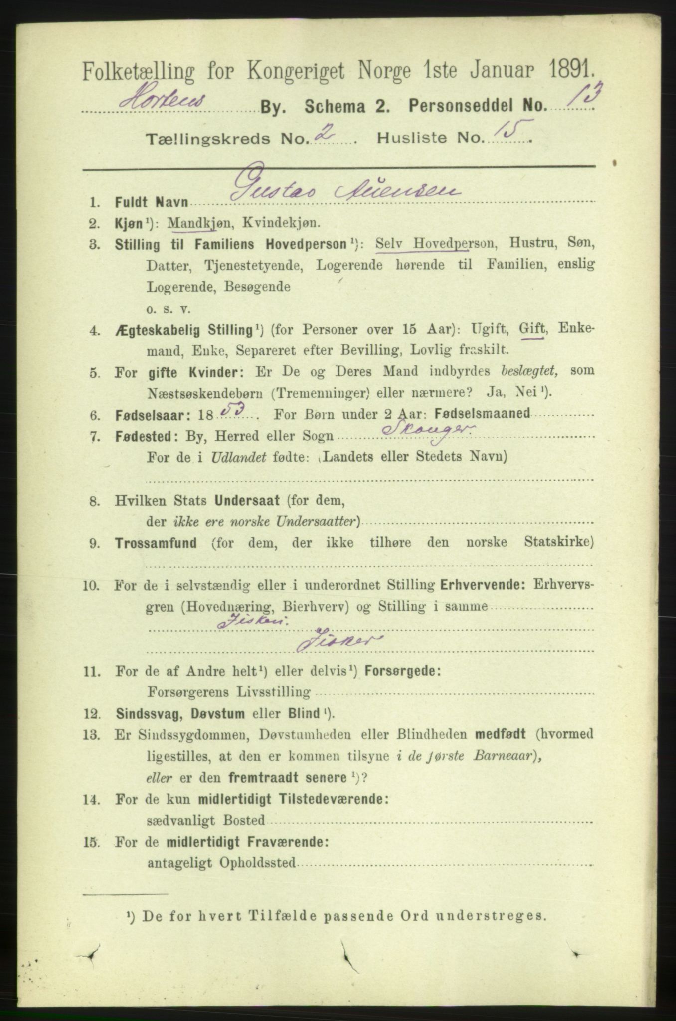 RA, 1891 census for 0703 Horten, 1891, p. 2190