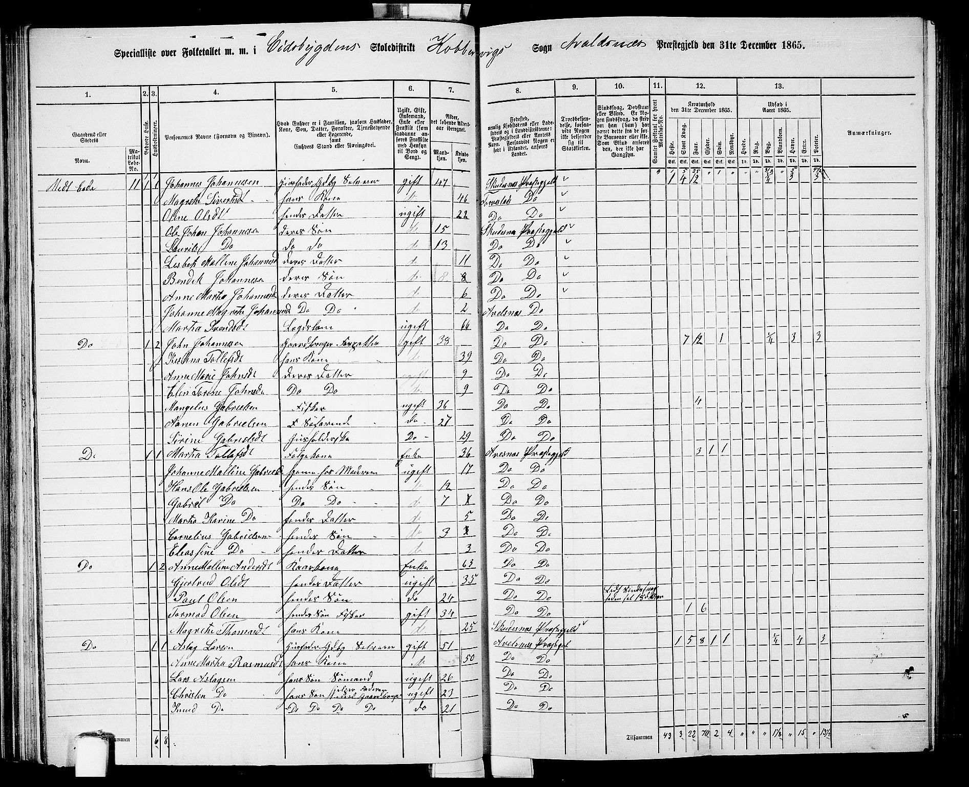 RA, 1865 census for Avaldsnes, 1865, p. 65