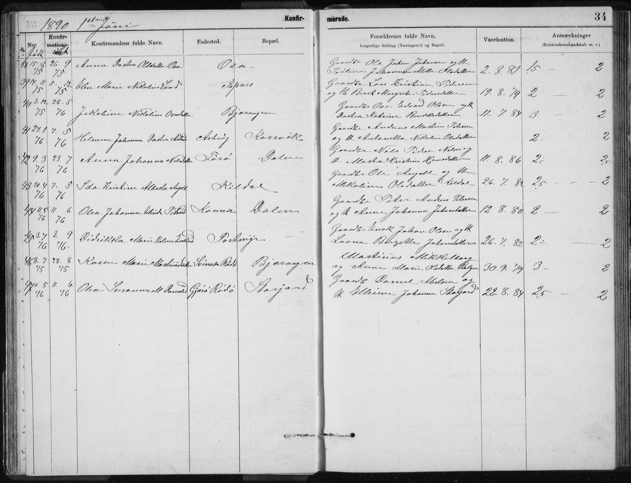 Ministerialprotokoller, klokkerbøker og fødselsregistre - Nordland, SAT/A-1459/843/L0637: Parish register (copy) no. 843C06, 1884-1908, p. 34