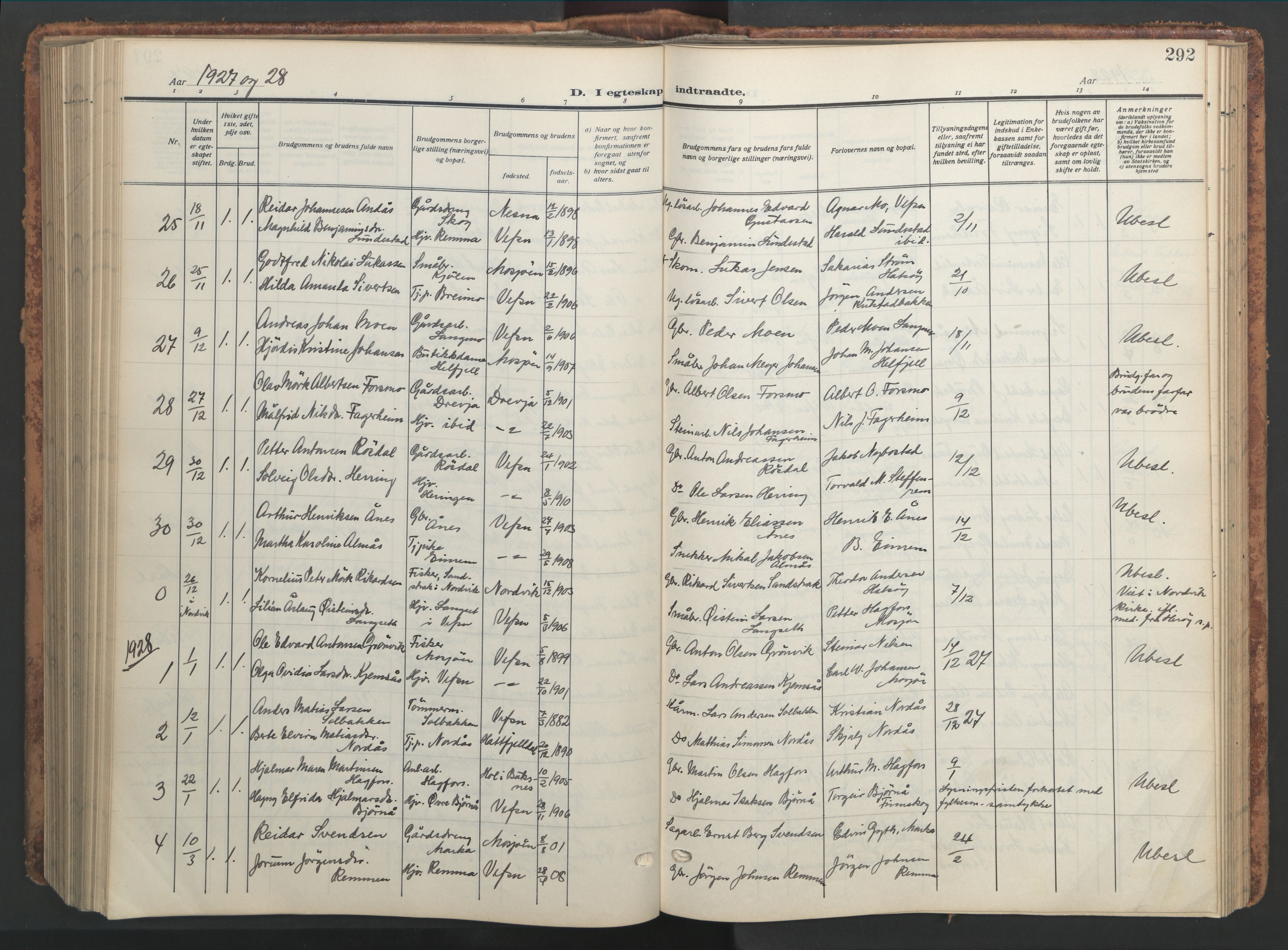 Ministerialprotokoller, klokkerbøker og fødselsregistre - Nordland, AV/SAT-A-1459/820/L0302: Parish register (copy) no. 820C04, 1917-1948, p. 292