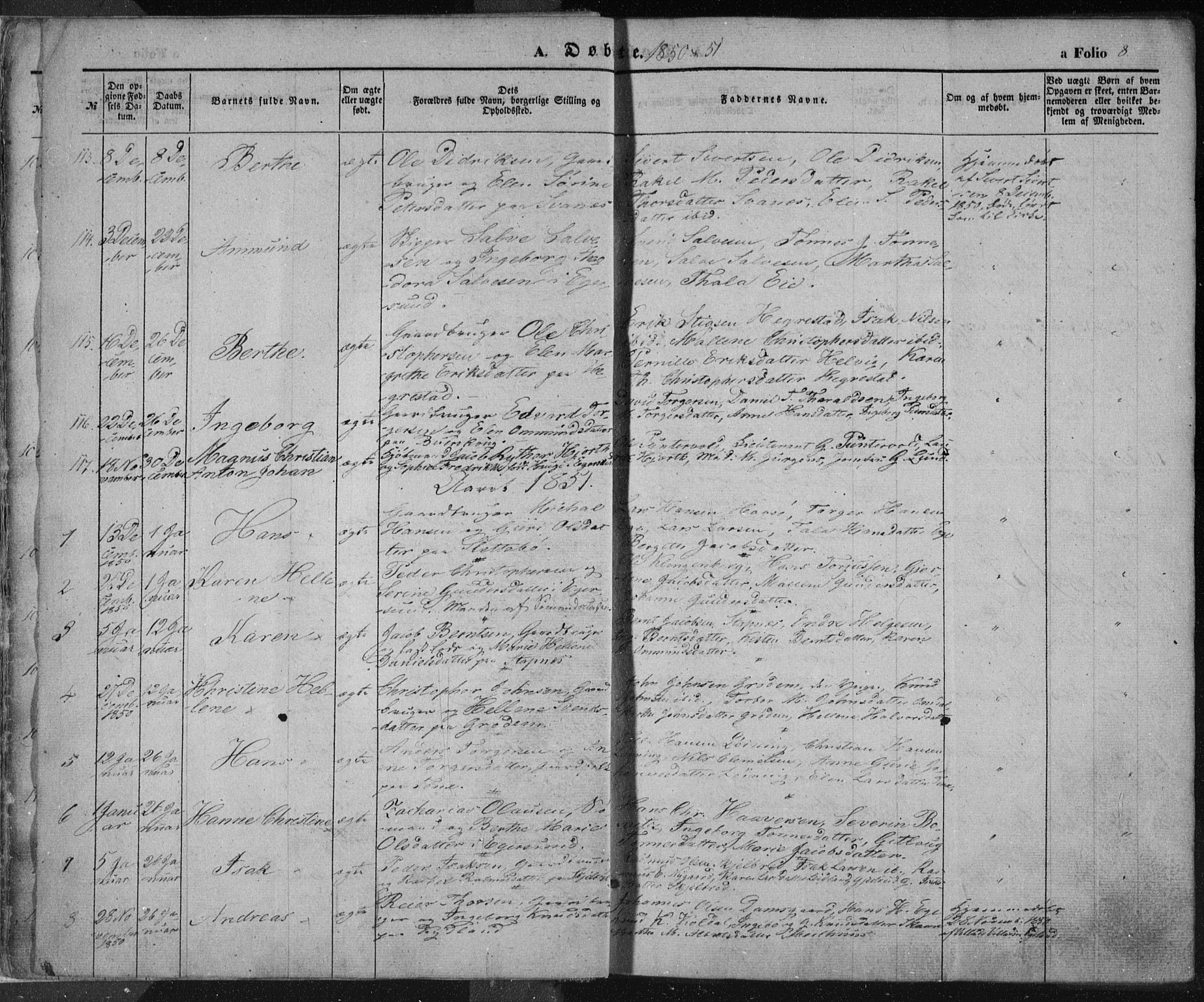 Eigersund sokneprestkontor, SAST/A-101807/S08/L0012: Parish register (official) no. A 12.1, 1850-1865, p. 8