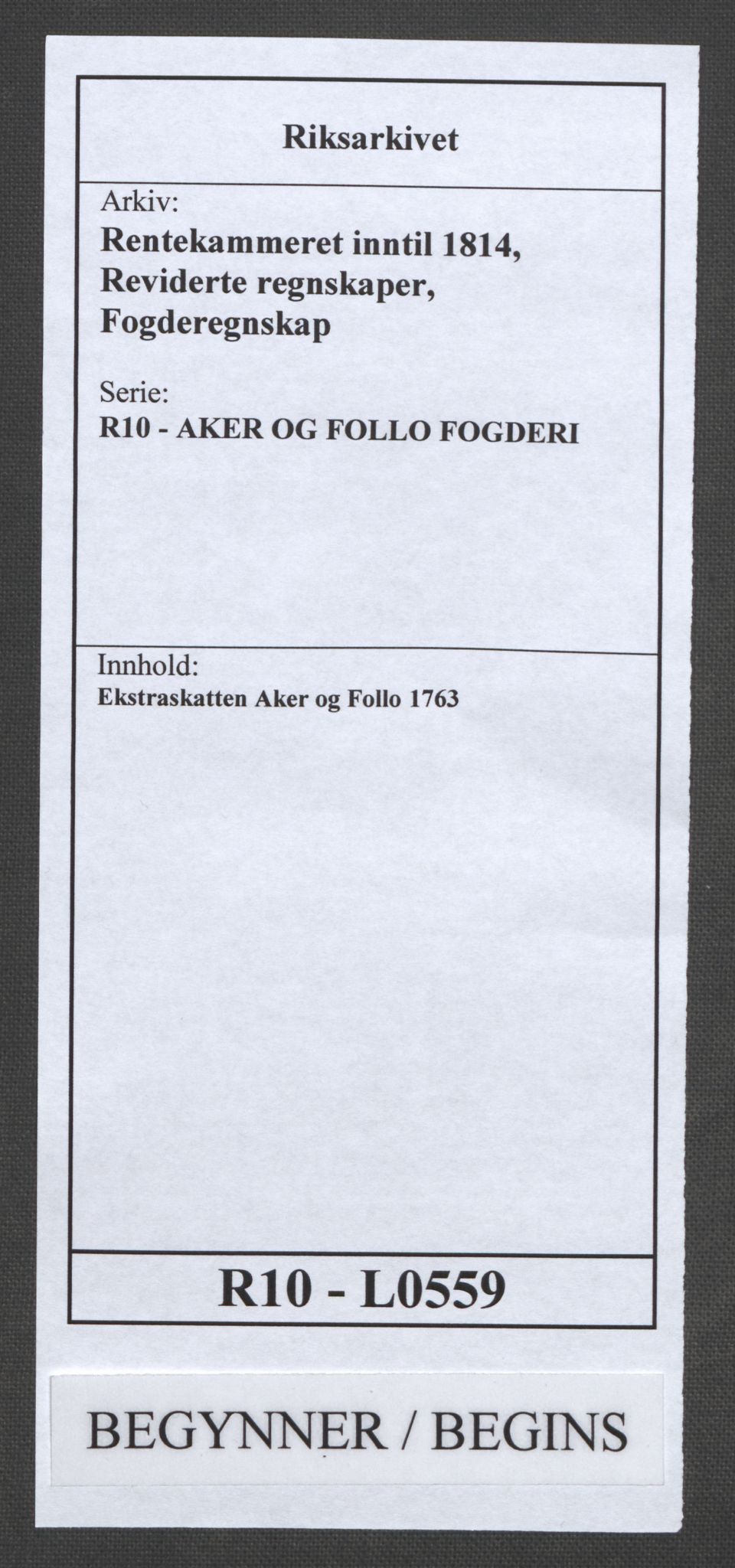 Rentekammeret inntil 1814, Reviderte regnskaper, Fogderegnskap, RA/EA-4092/R10/L0559: Ekstraskatten Aker og Follo, 1763, p. 1