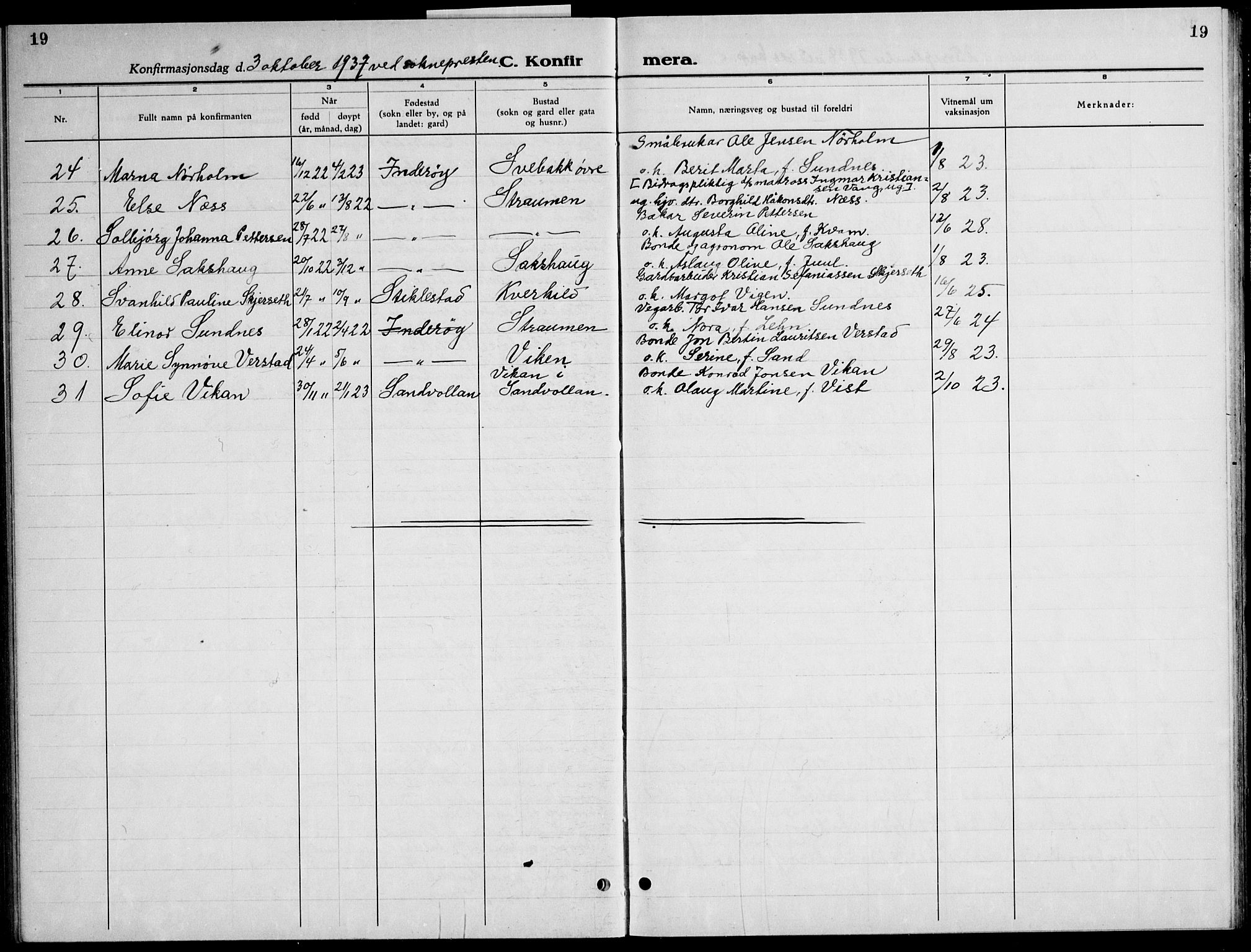 Ministerialprotokoller, klokkerbøker og fødselsregistre - Nord-Trøndelag, SAT/A-1458/730/L0304: Parish register (copy) no. 730C07, 1934-1945, p. 19