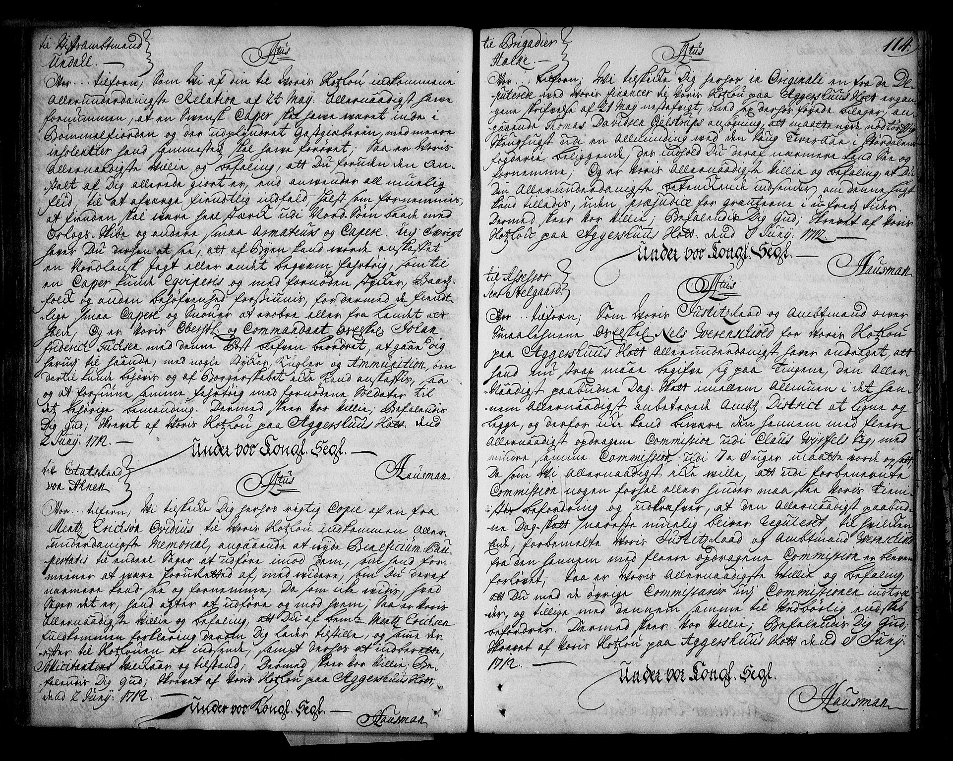 Stattholderembetet 1572-1771, AV/RA-EA-2870/Bd/L0008: Ordreprotokoll, 1711-1714, p. 113b-114a