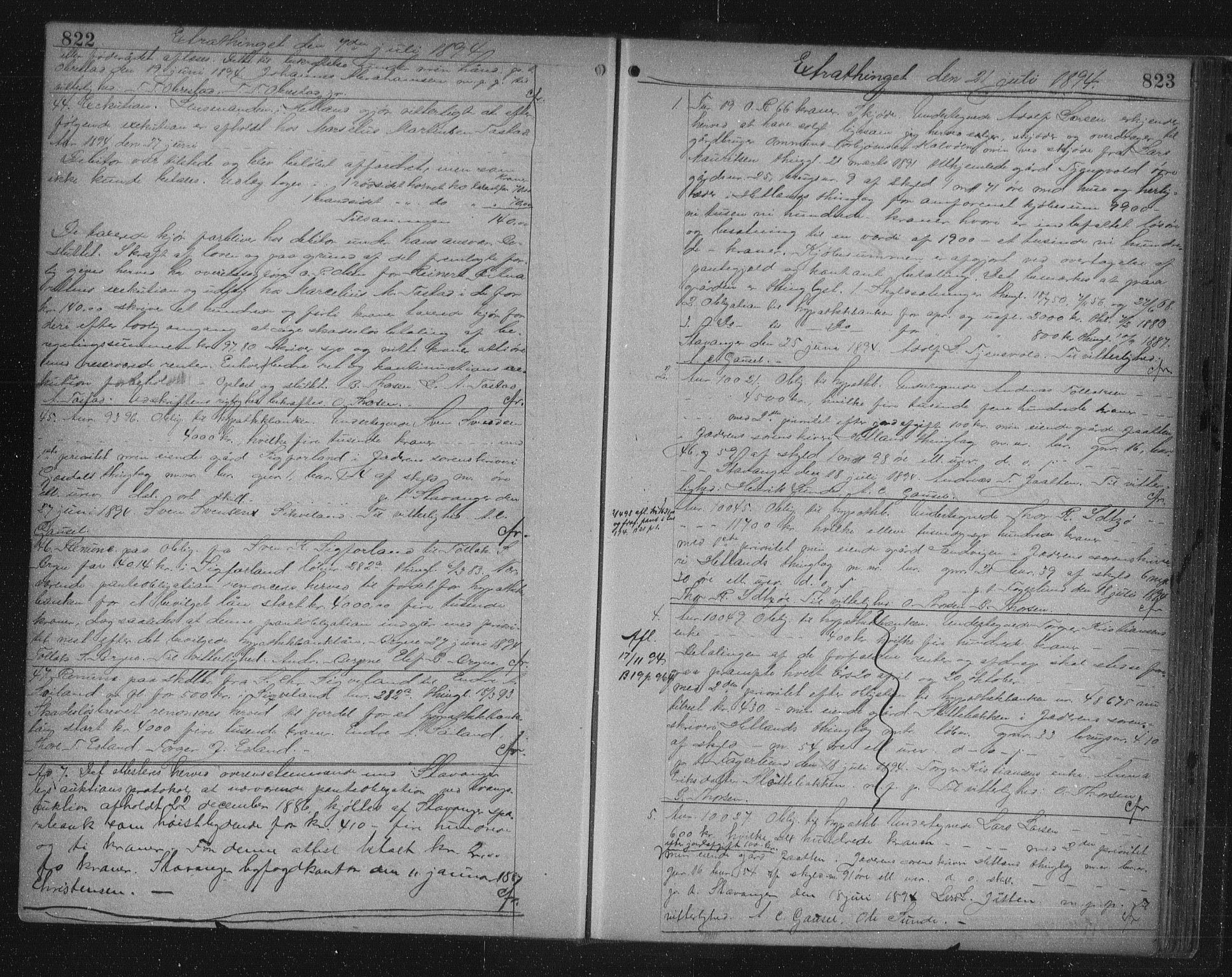 Jæren sorenskriveri, SAST/A-100310/01/4/41/41BF/L0012: Mortgage book no. 19, 1892-1895, p. 822-823