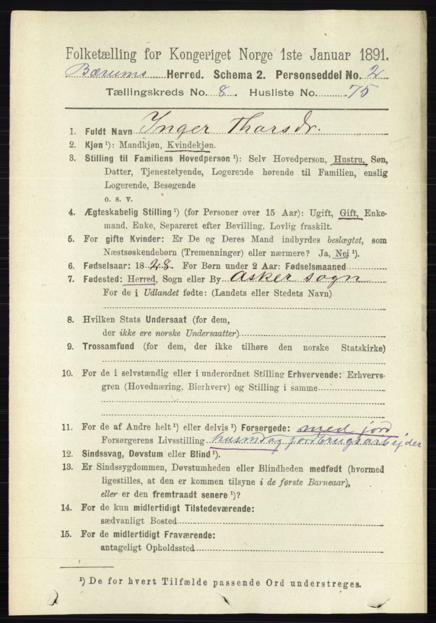 RA, 1891 census for 0219 Bærum, 1891, p. 4970