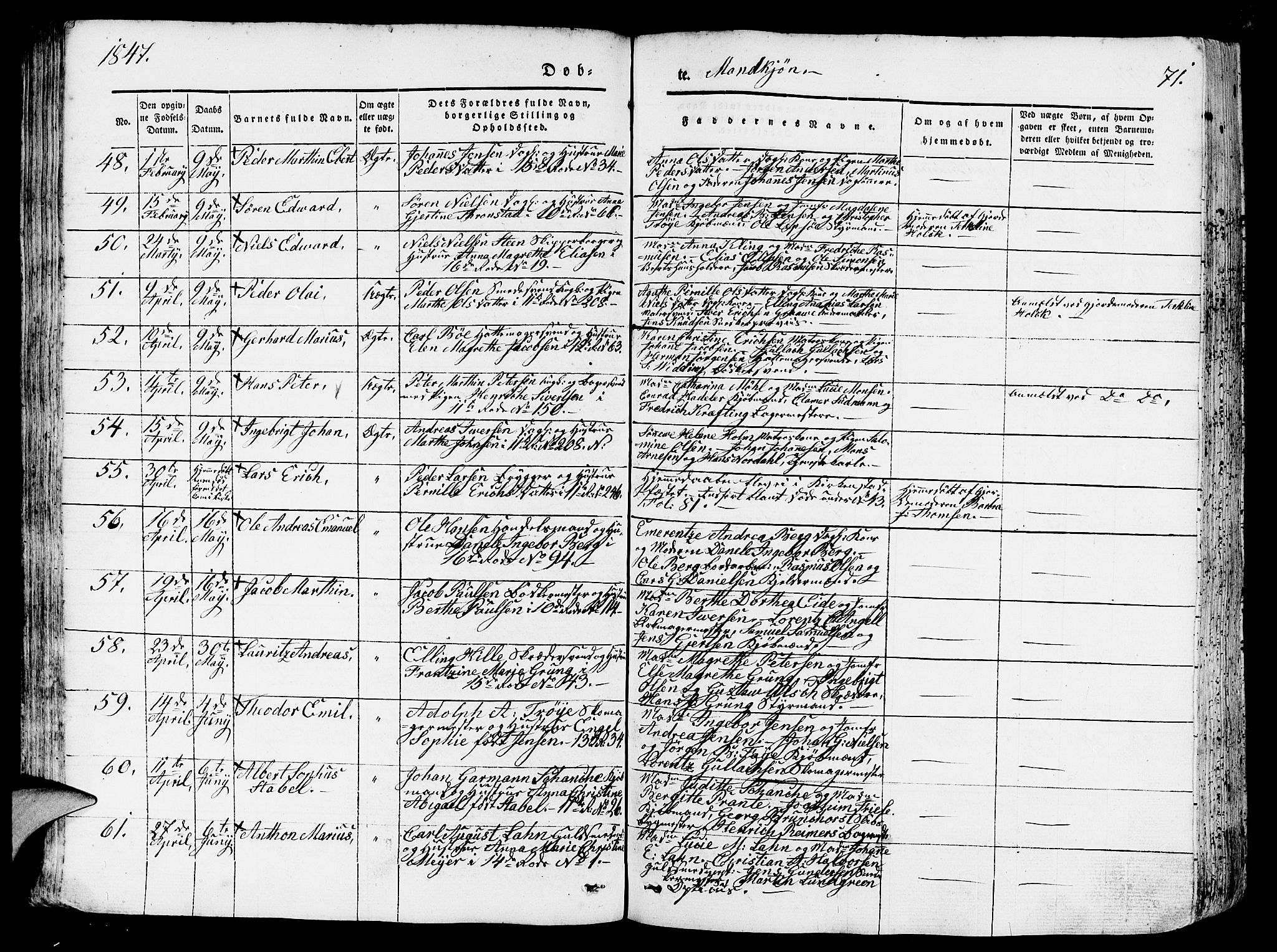 Domkirken sokneprestembete, SAB/A-74801/H/Hab/L0009: Parish register (copy) no. B 2, 1842-1849, p. 71