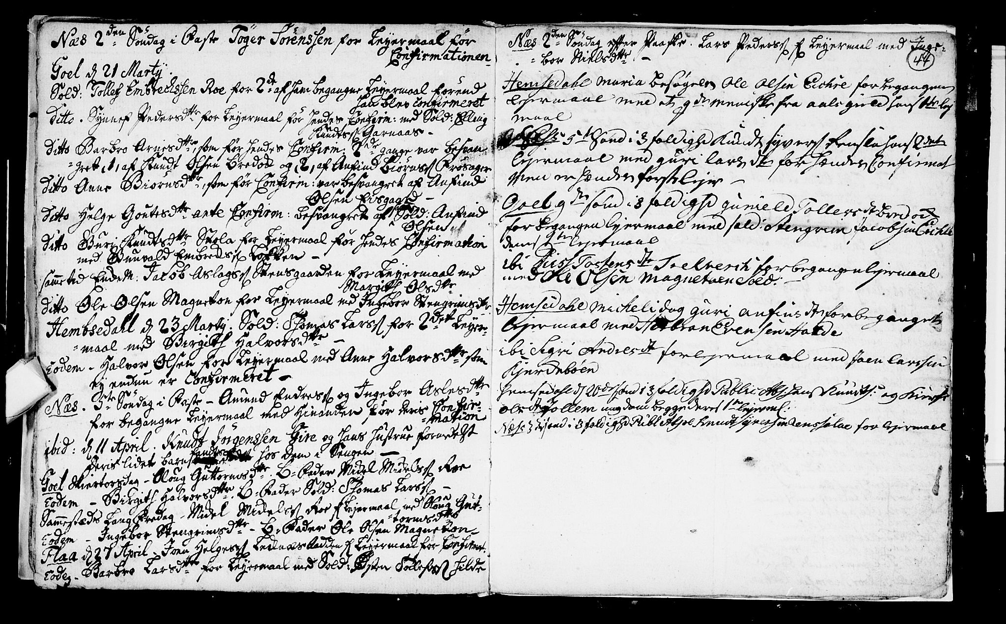 Nes kirkebøker, AV/SAKO-A-236/F/Fa/L0003: Parish register (official) no. 3, 1760-1764, p. 44